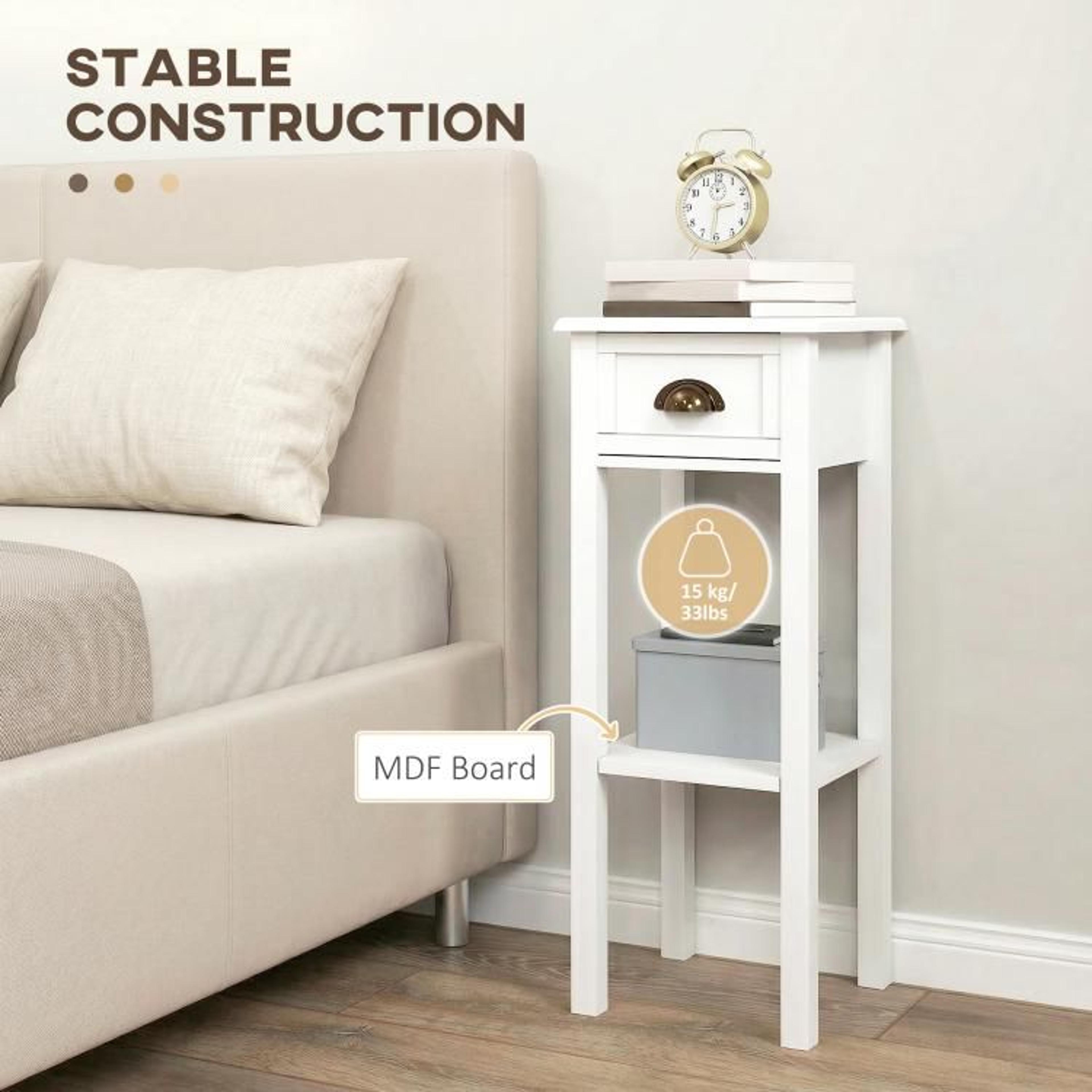White Narrow End Tables Set Of 2 With Drawers And Storage Shelves 5