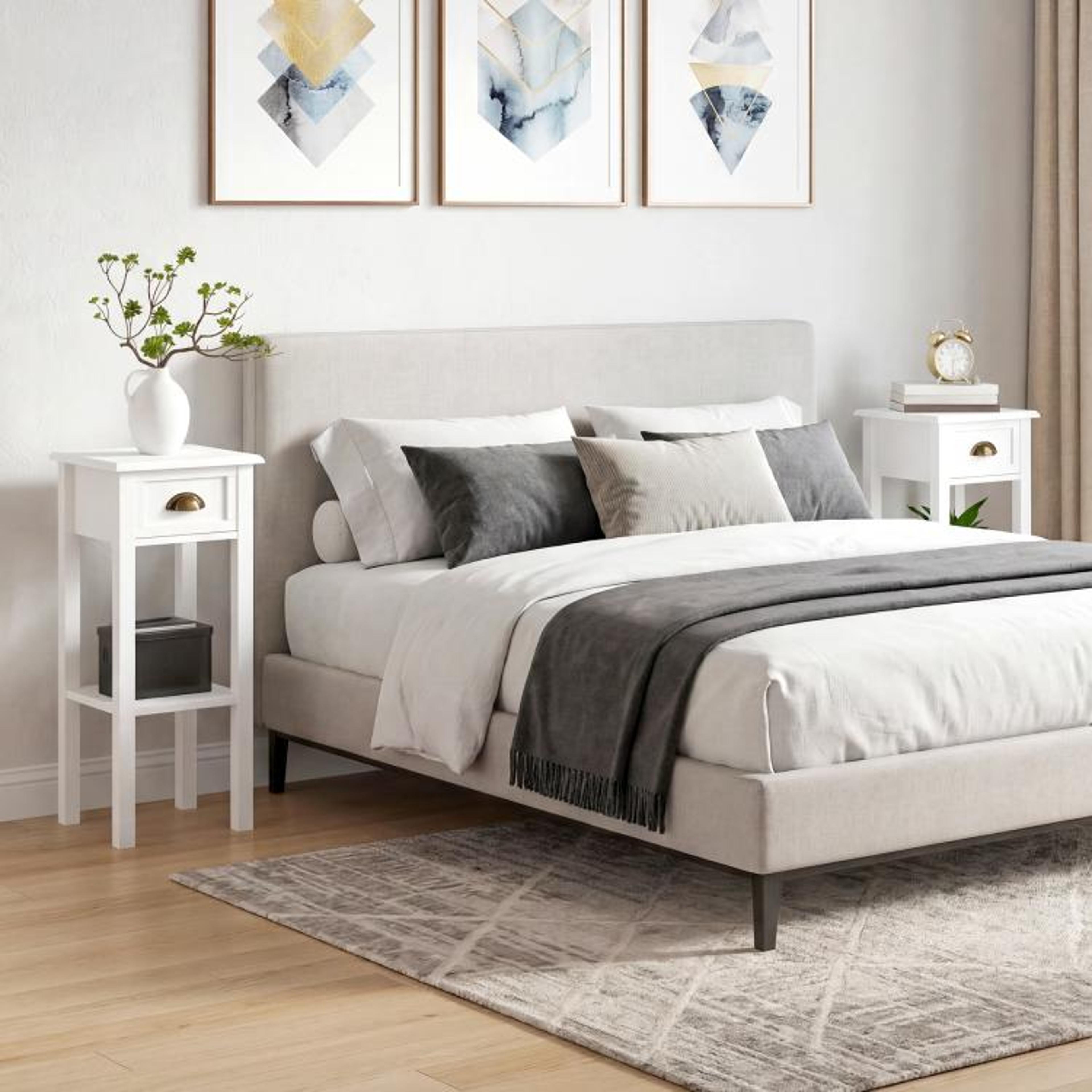 White Narrow End Tables Set Of 2 With Drawers And Storage Shelves 3