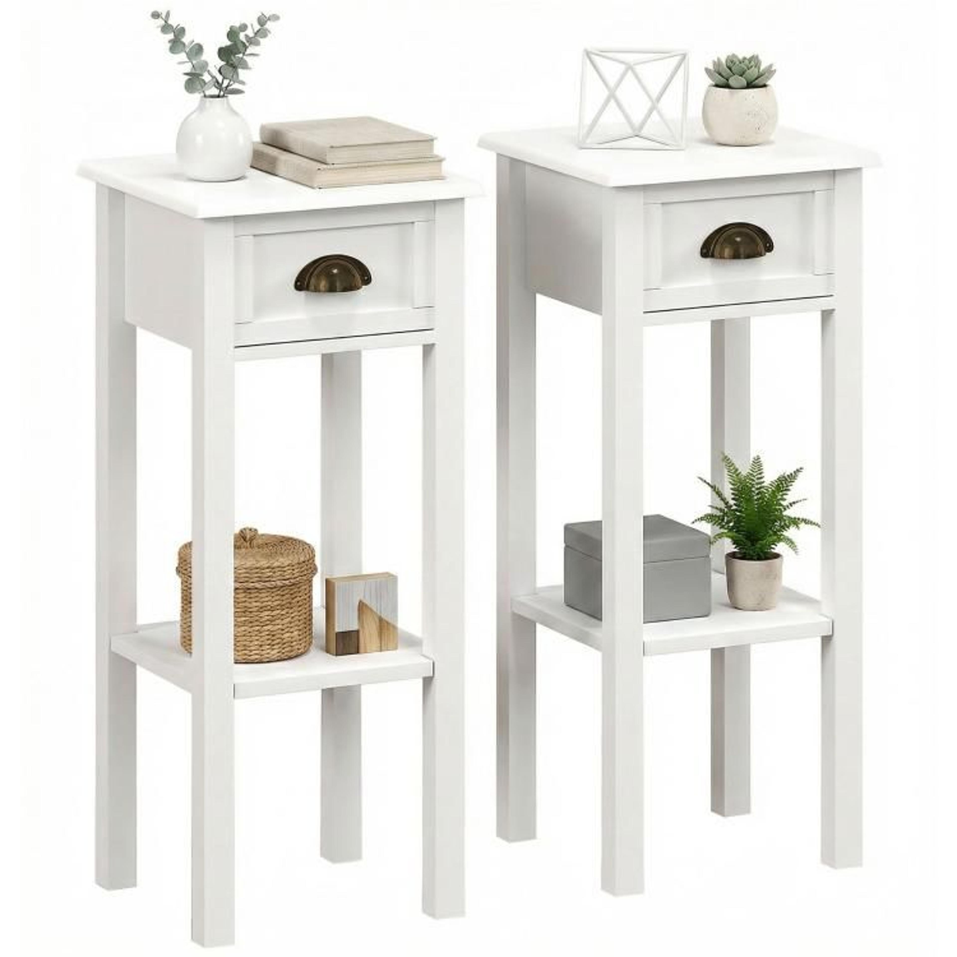 white narrow end tables set of 2 with drawers and storage shelves