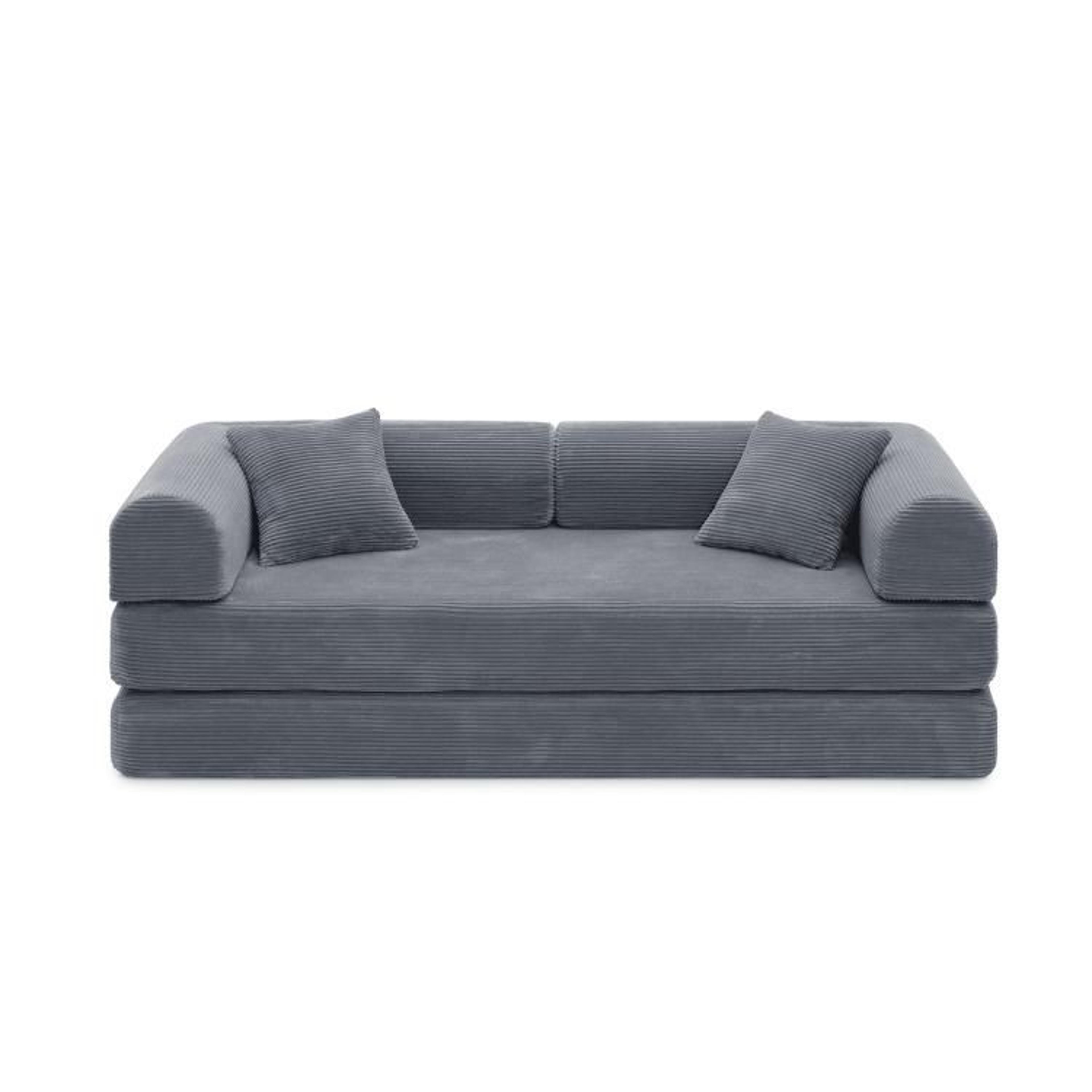 convertible sleeper sofa bed with dark gray corduroy upholstery