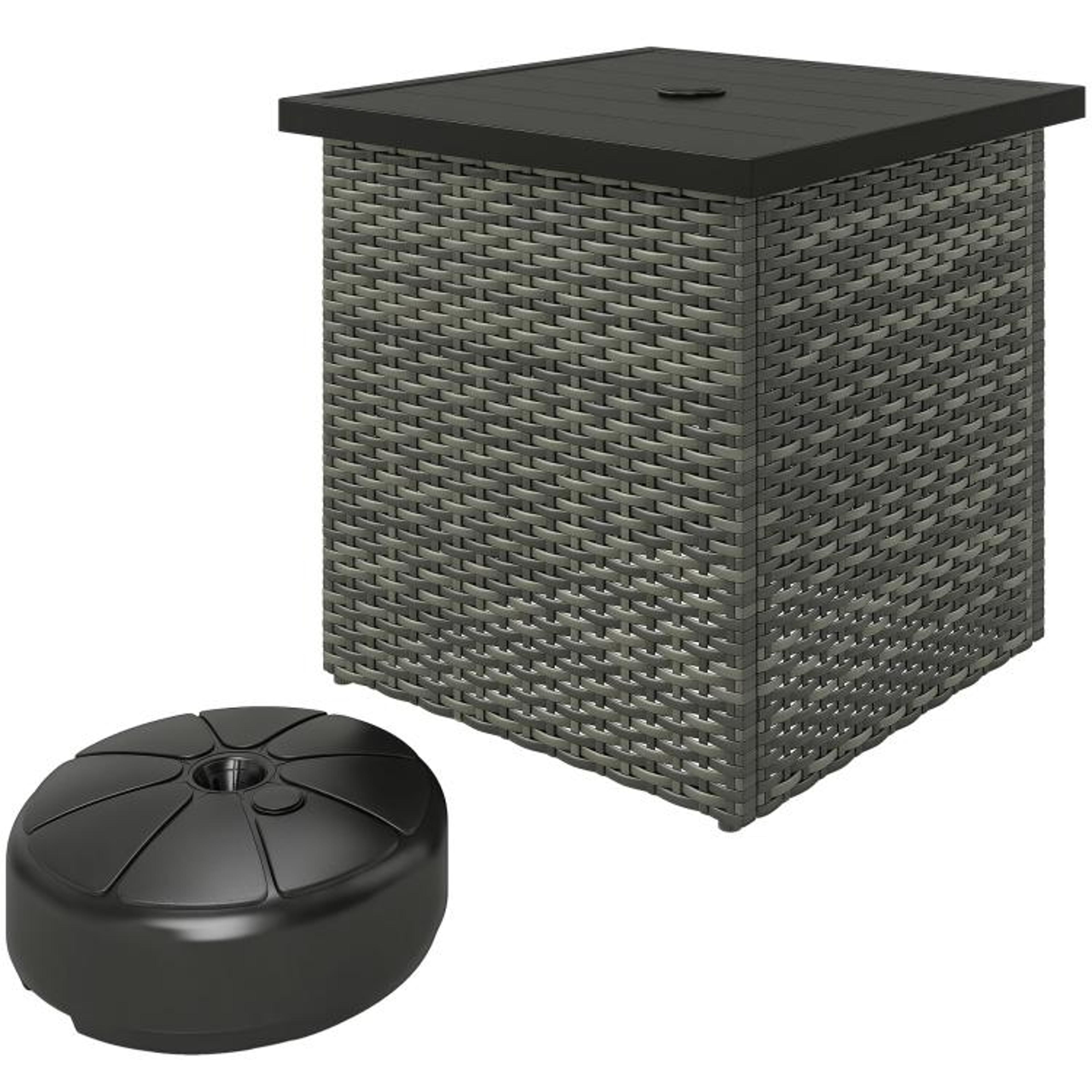 outdoor wicker side table with 1.5-inch umbrella hole and storage mixed gray