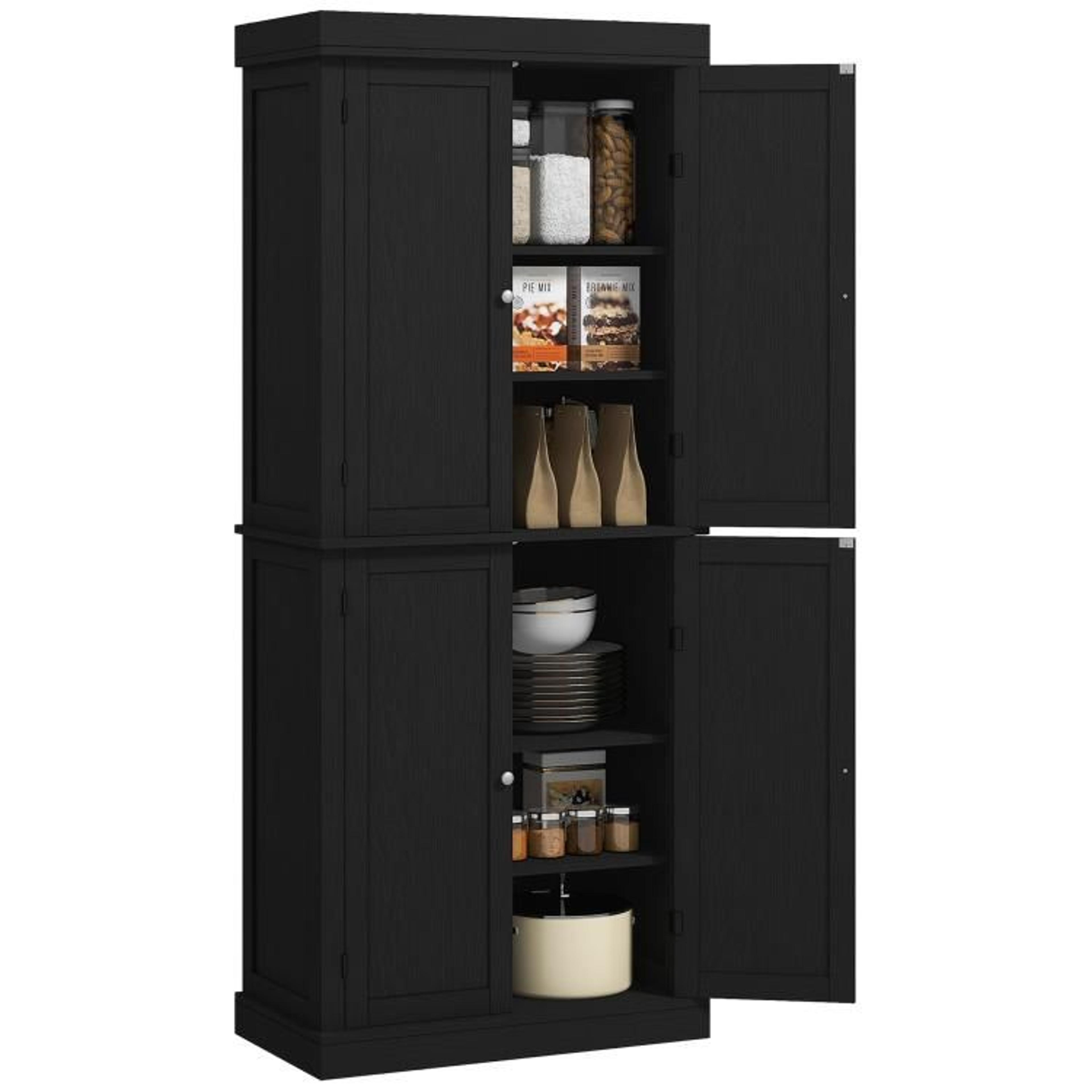 72.5-inch freestanding kitchen pantry cabinet with adjustable shelves  black wood grain