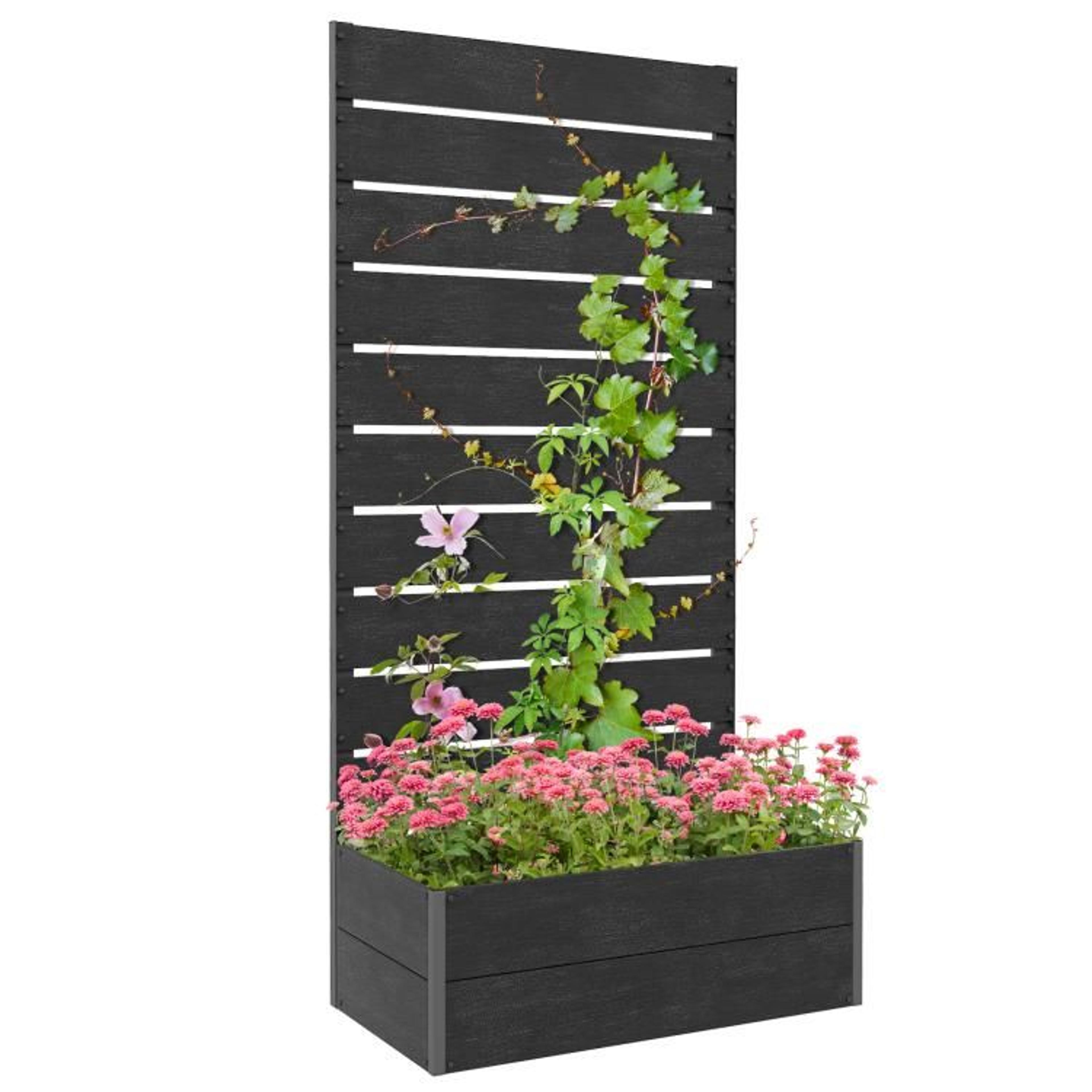 raised garden bed with trellis and outdoor planter box black 59-inch