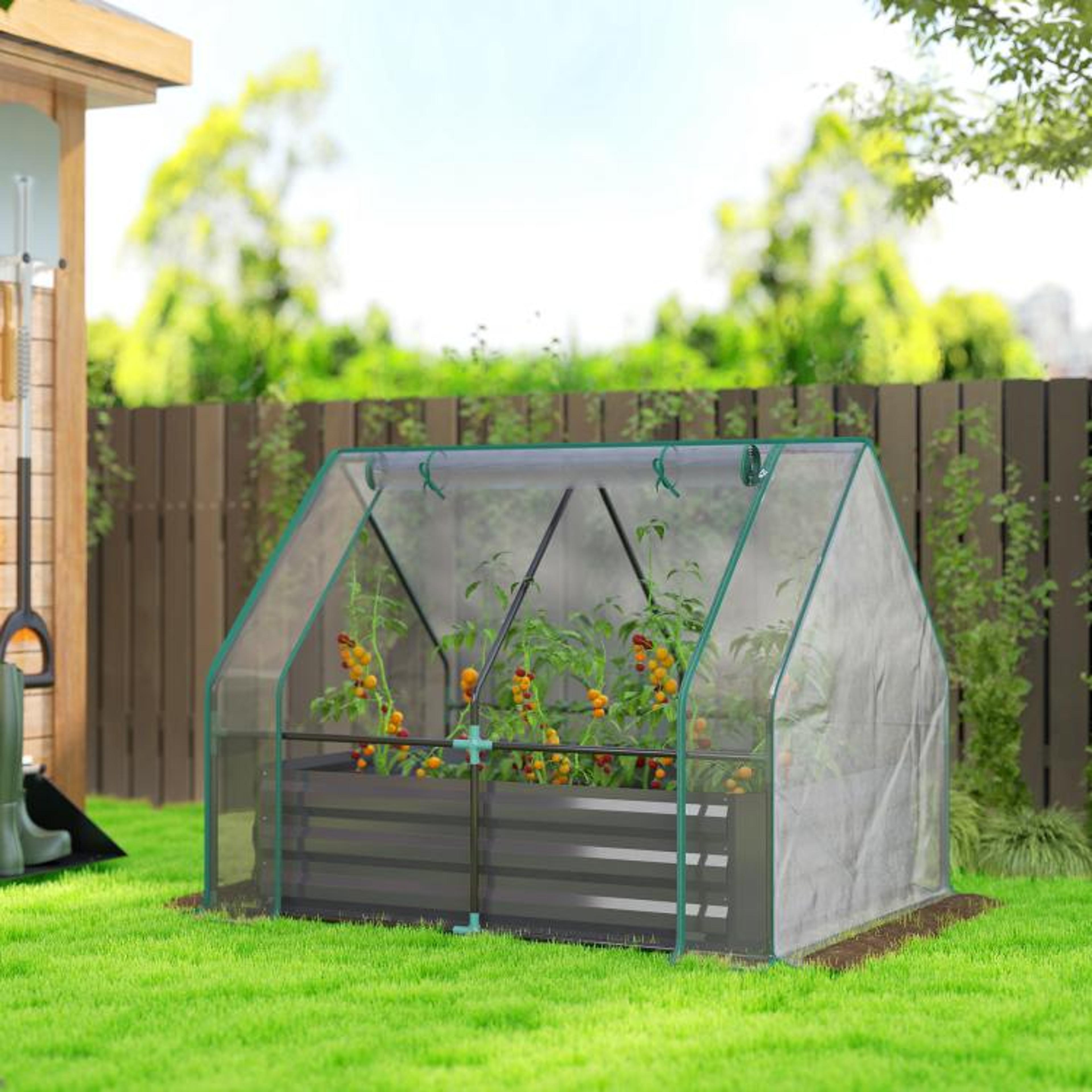 Galvanized Raised Garden Bed With Mini Greenhouse Cover  4 X 3 Ft 2