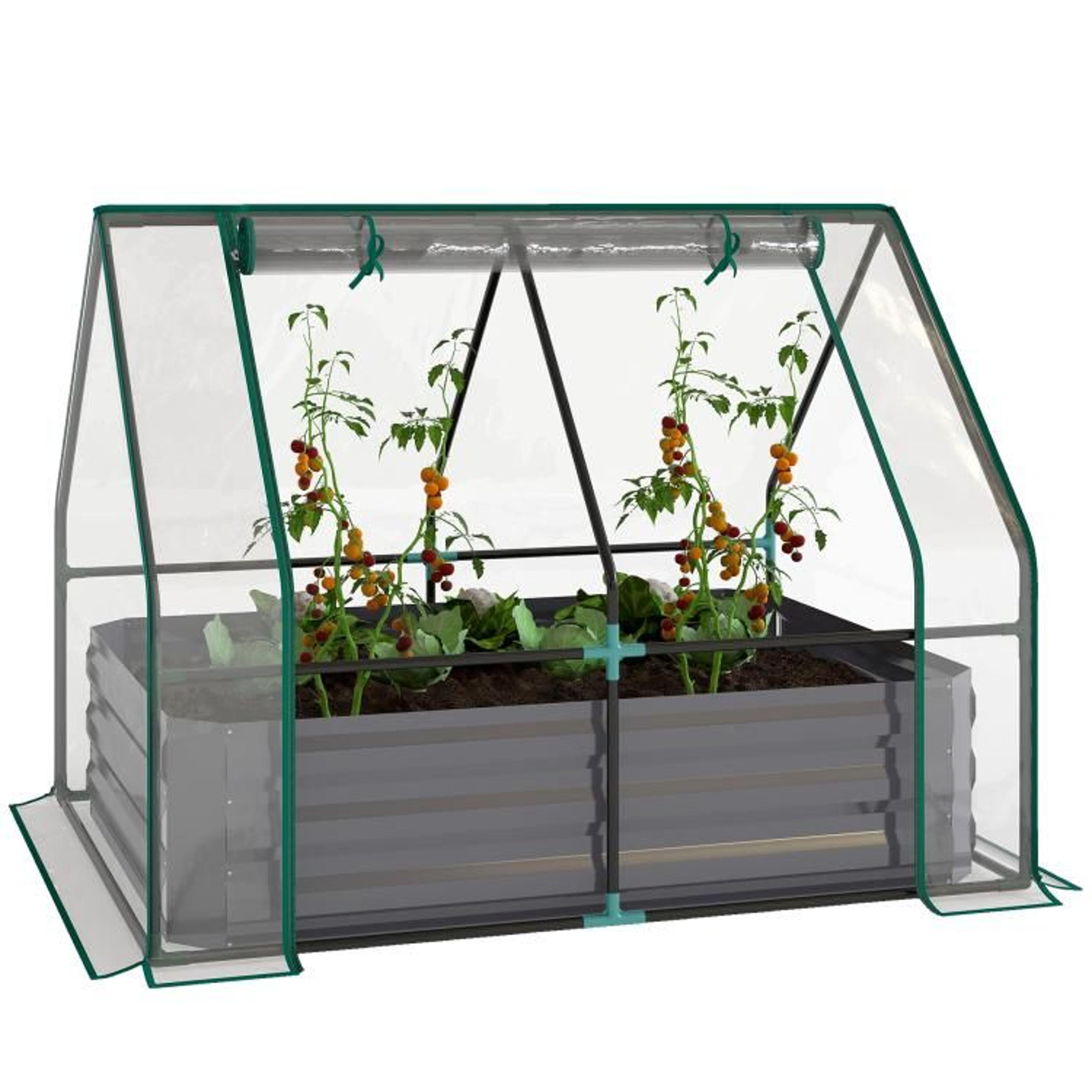galvanized raised garden bed with mini greenhouse cover – 4 x 3 ft