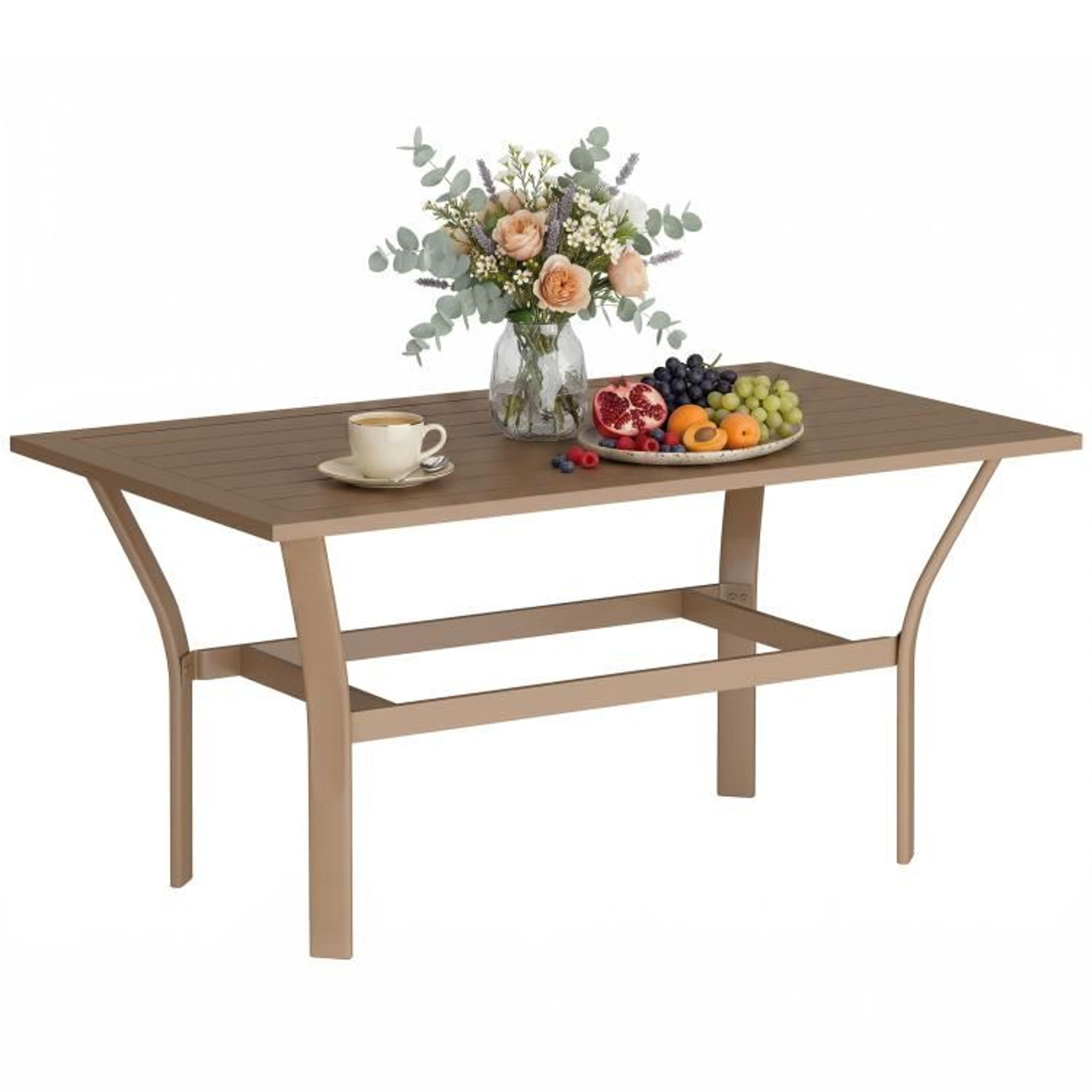 outdoor metal patio coffee table with slatted top  brown