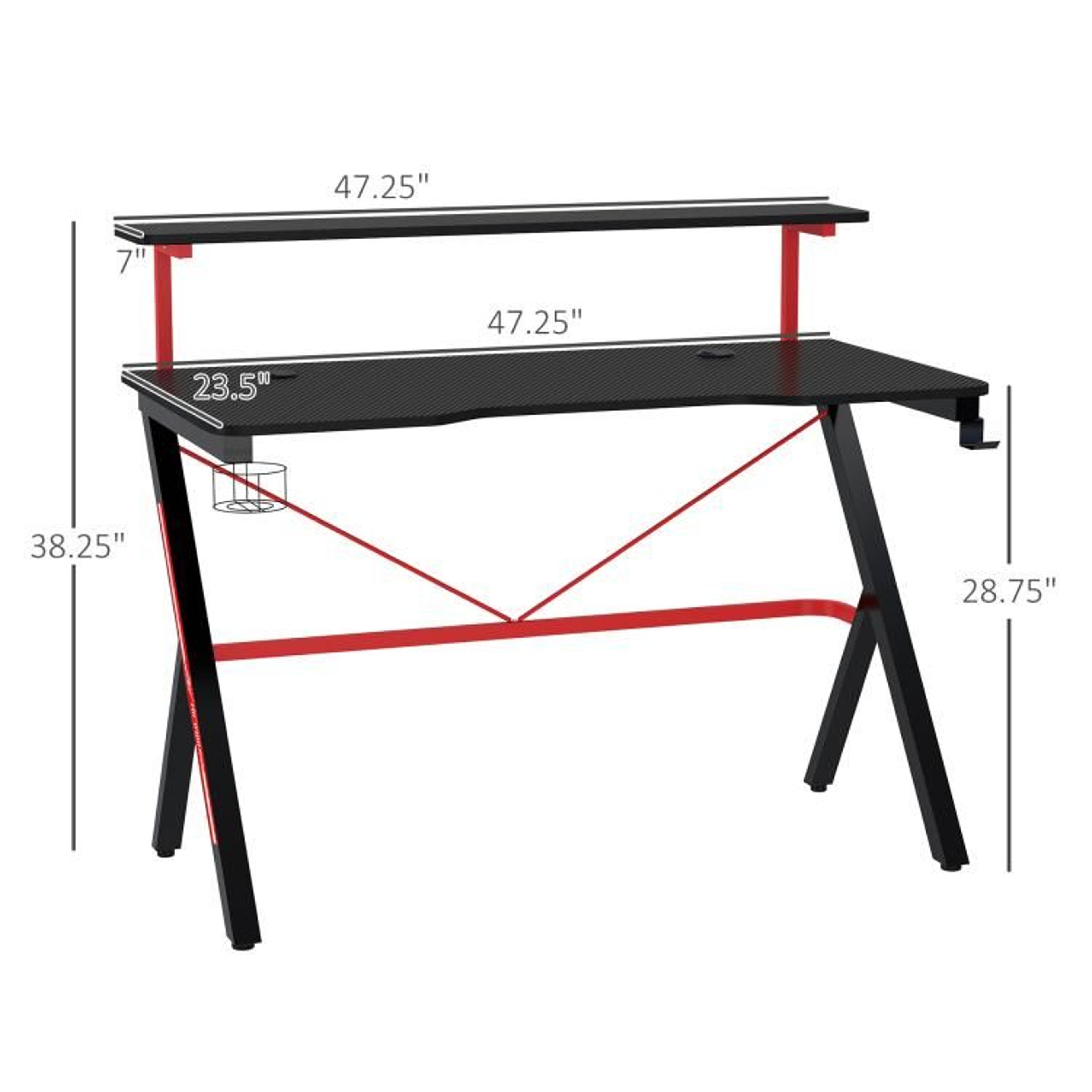 Gaming Desk With Monitor Shelf And Cup Holder  Black 5