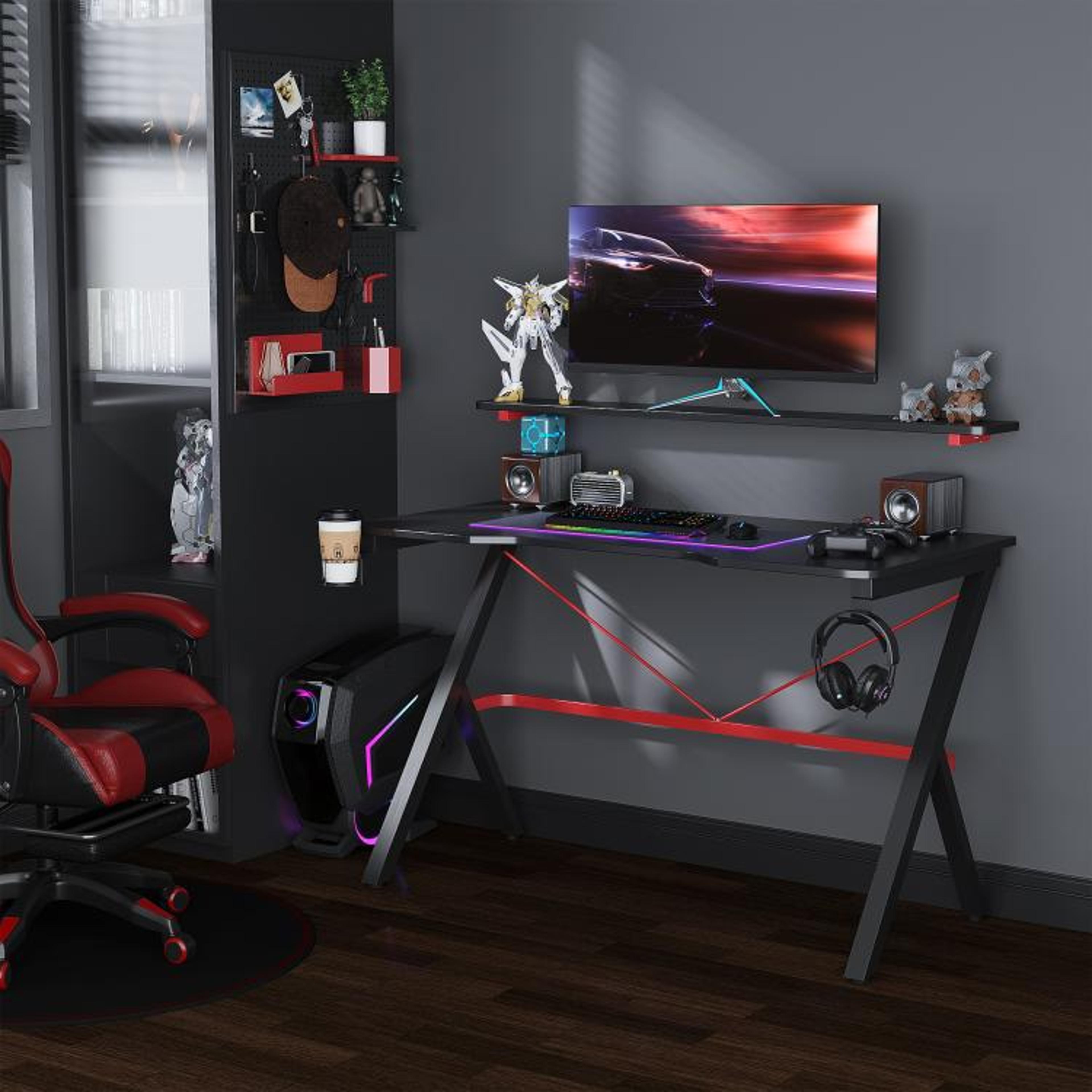 Gaming Desk With Monitor Shelf And Cup Holder  Black 2