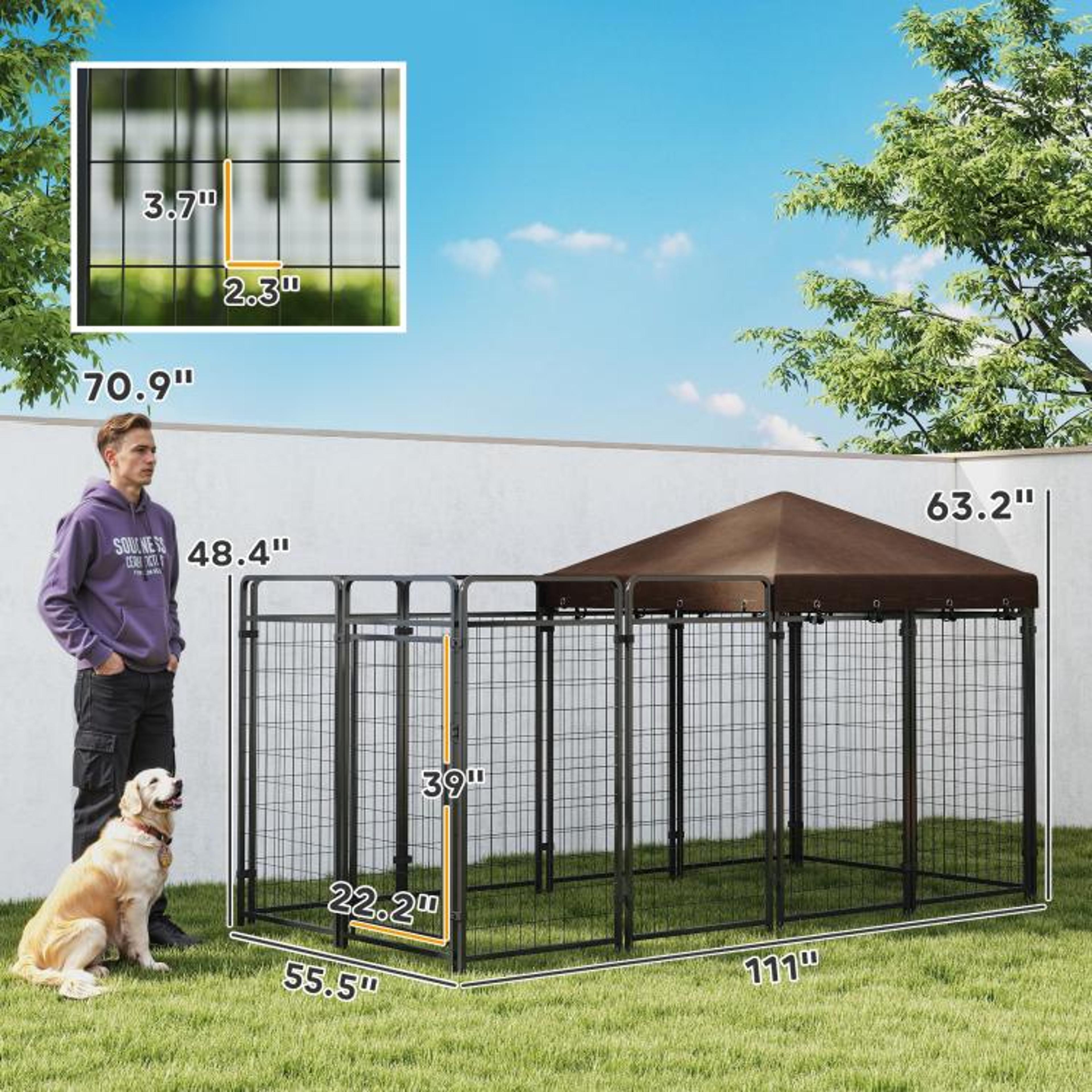 Outdoor Dog Kennel With Waterproof Canopy And HeavyDuty Steel Panels 4