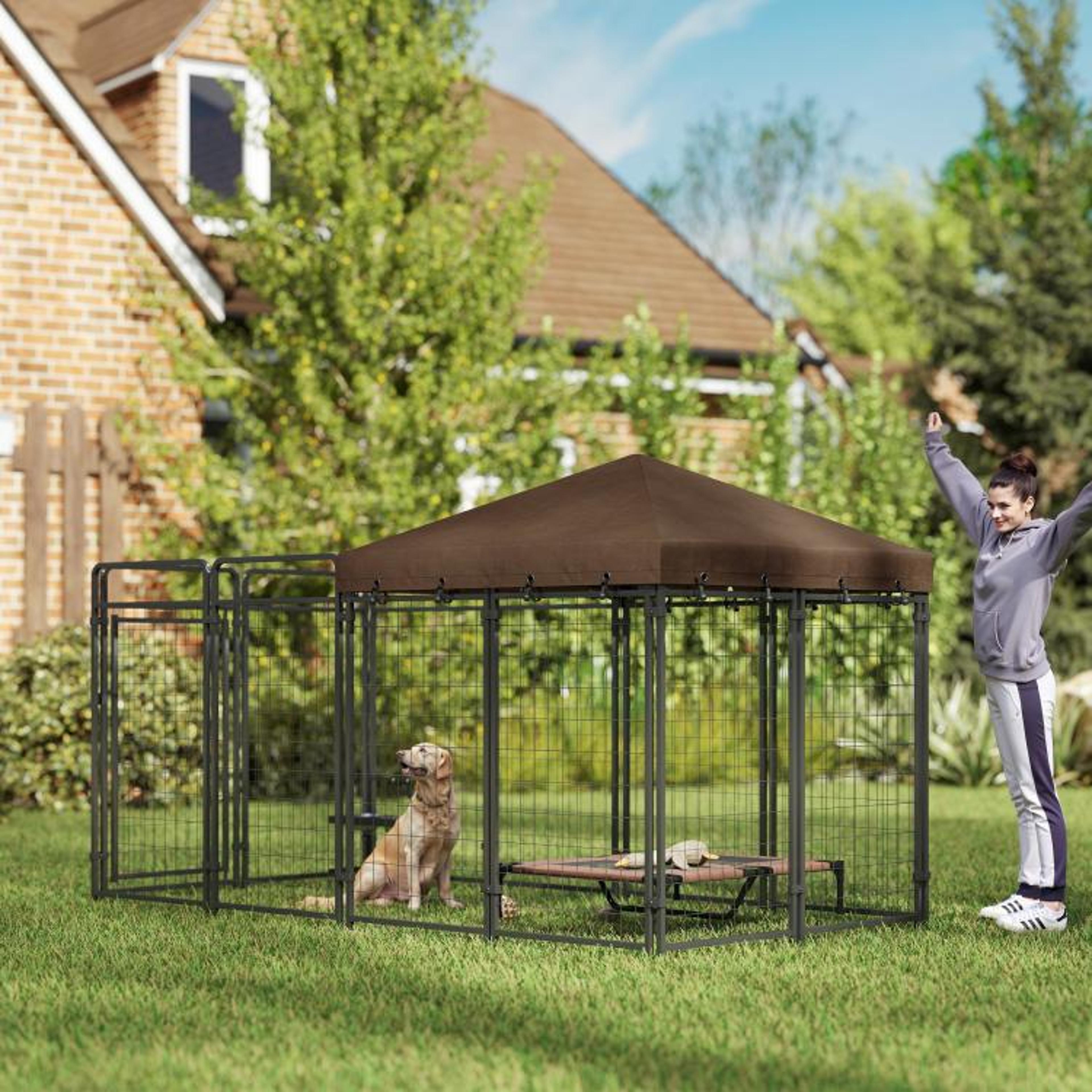Outdoor Dog Kennel With Waterproof Canopy And HeavyDuty Steel Panels 2