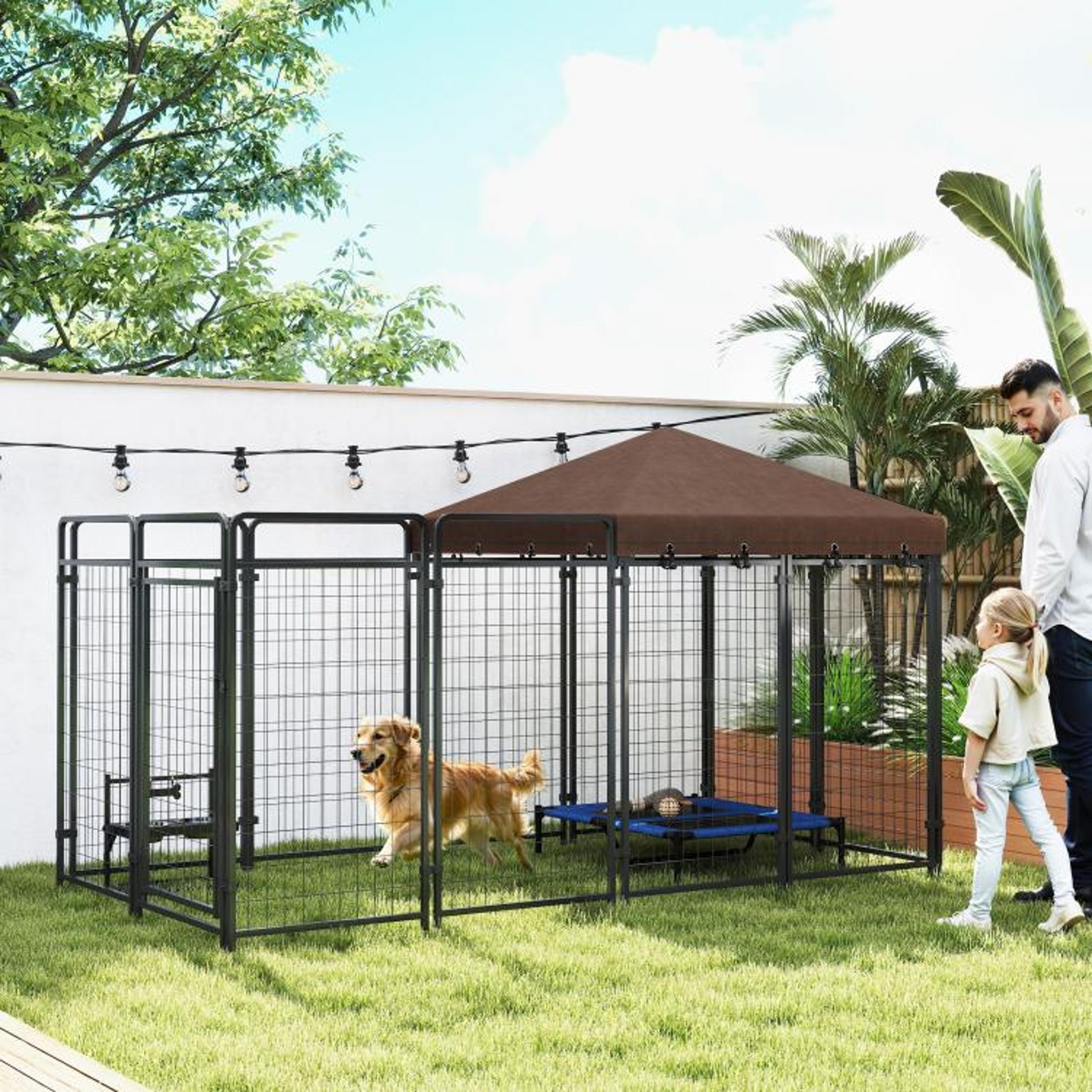 Outdoor Dog Kennel With Waterproof Canopy And HeavyDuty Steel Panels 3