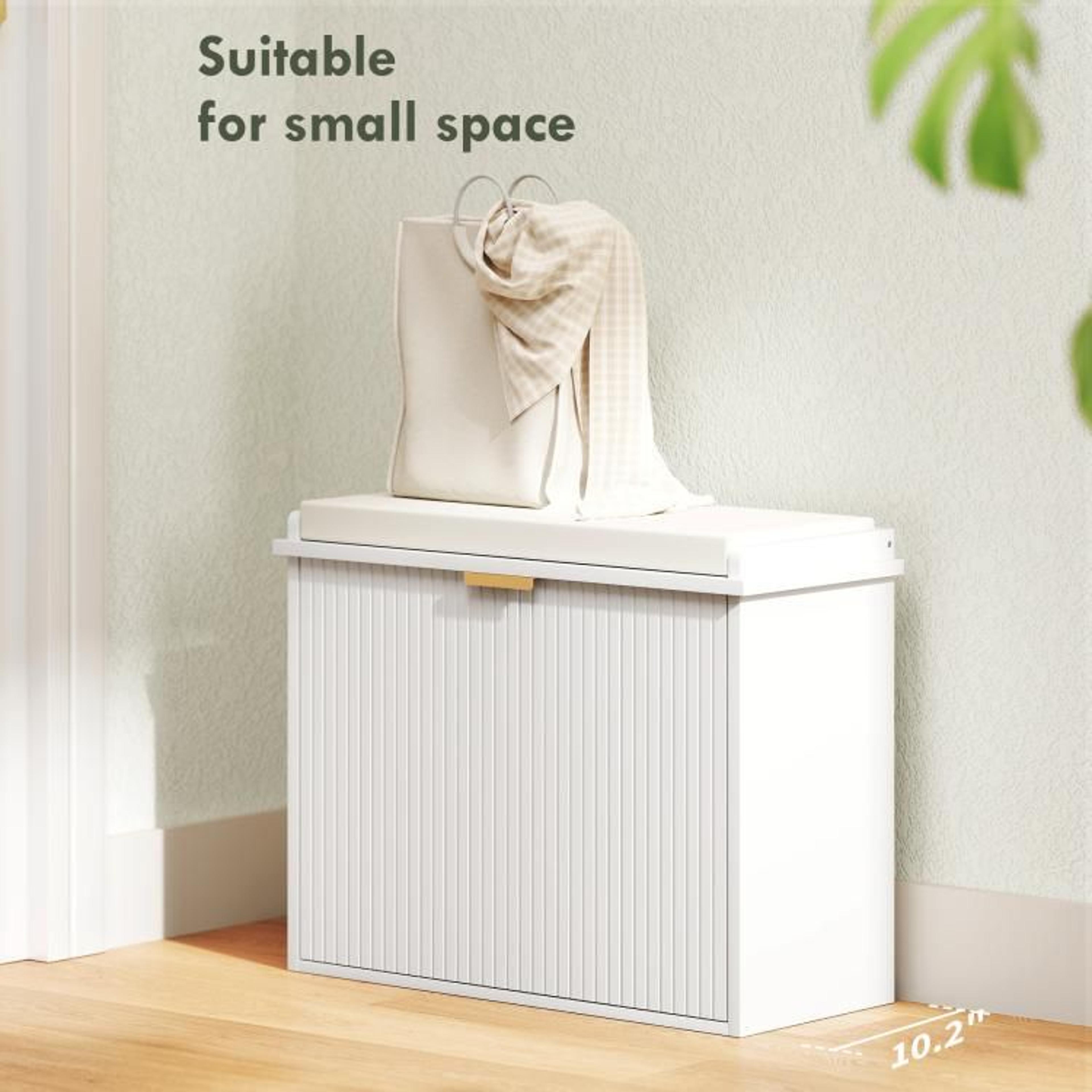 Shoe Storage Bench With Padded Seat And Flip Drawer  White 5