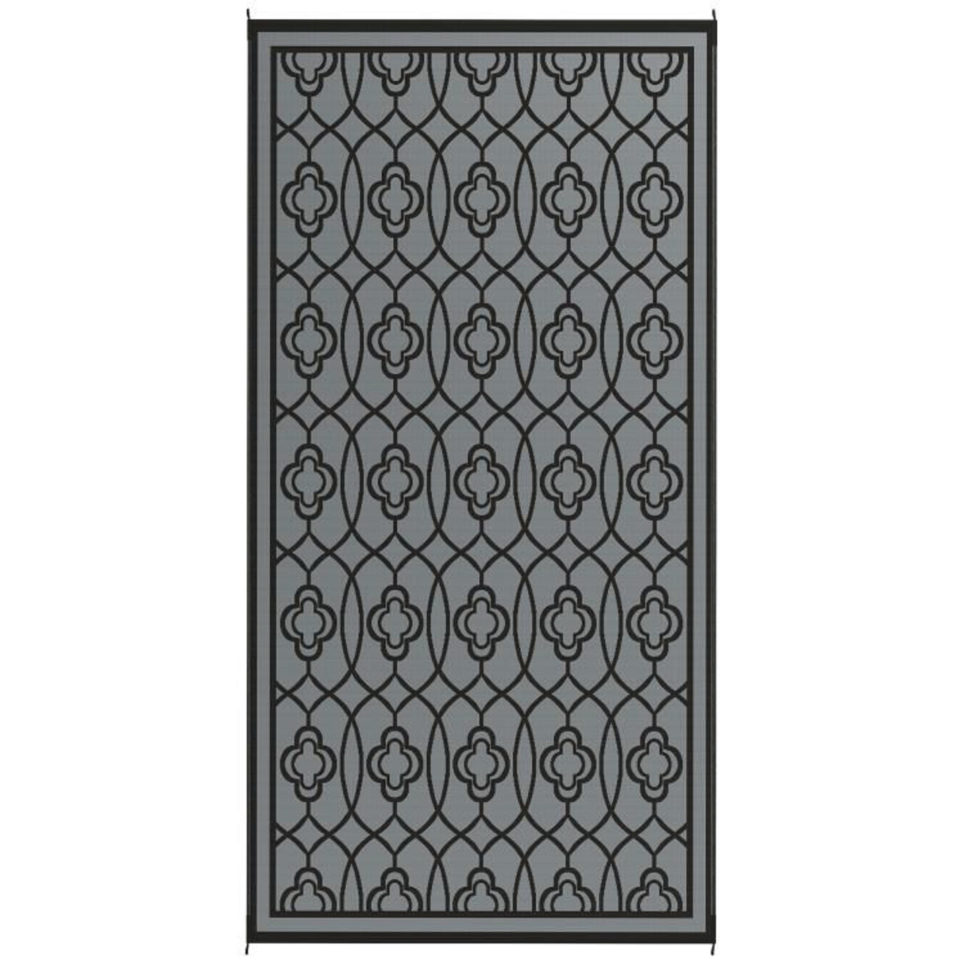 Reversible Outdoor Patio Rug 9 X 18 Waterproof Black  Gray Lantern Design 2