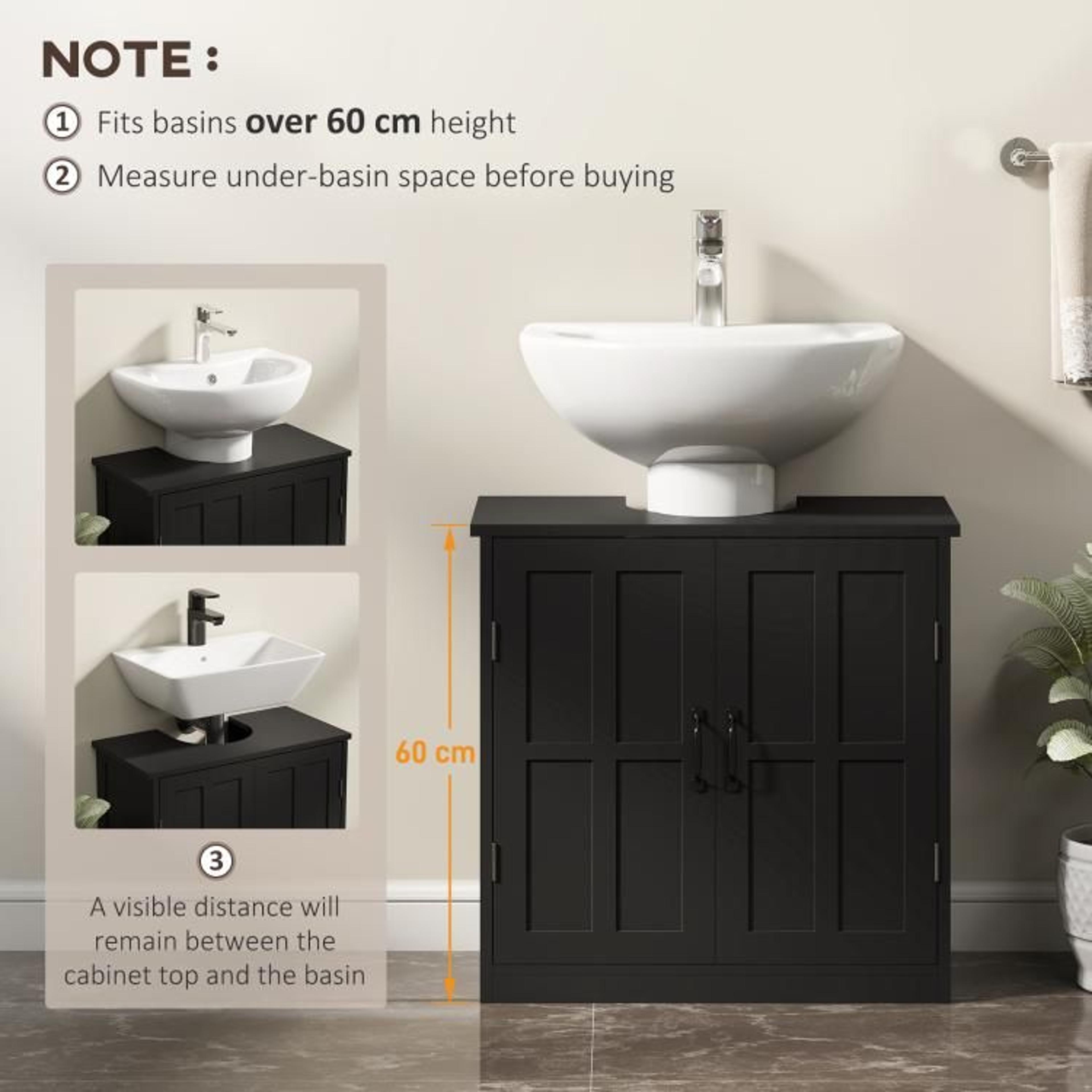 Black Pedestal Sink Storage Cabinet With Adjustable Shelf And Double Doors 6