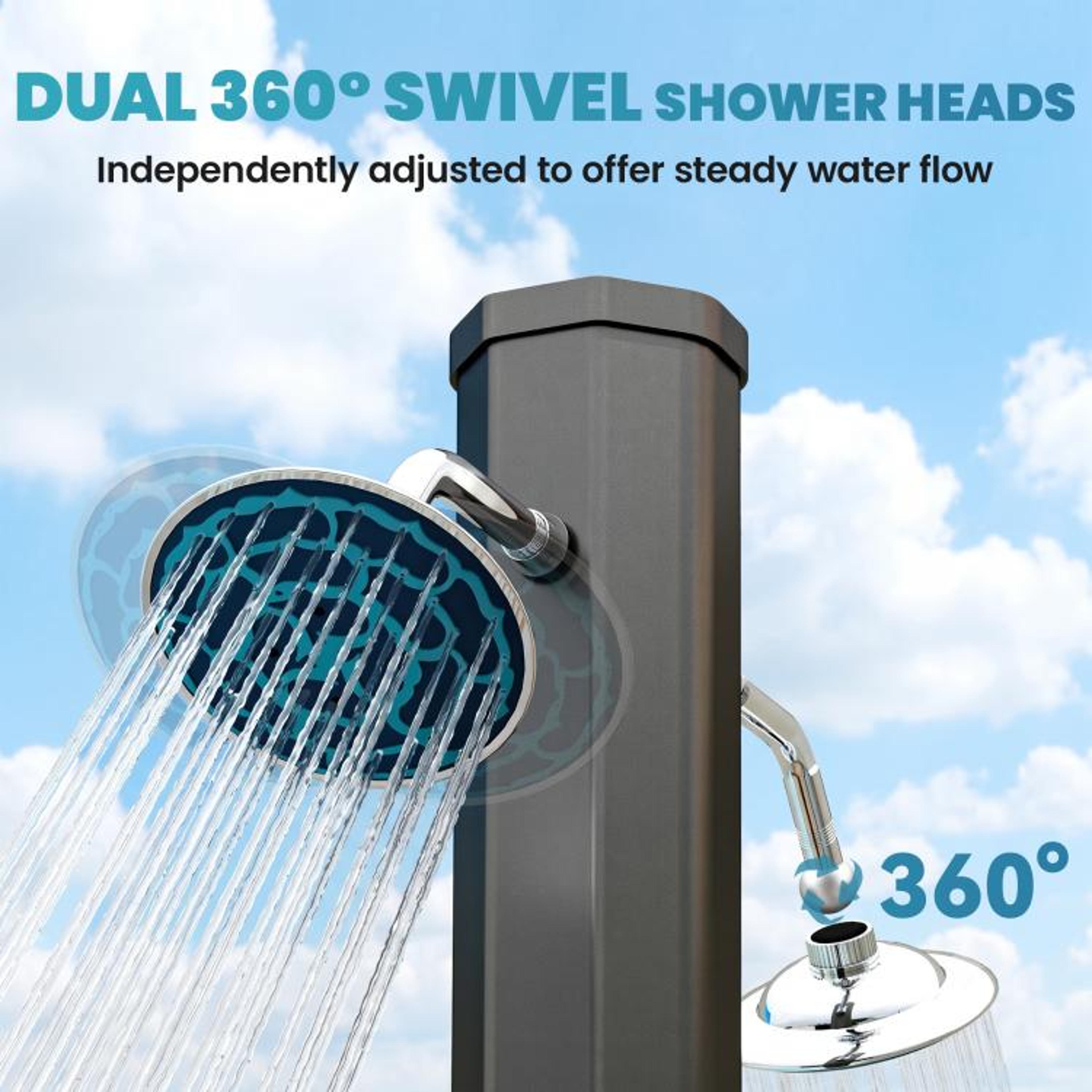 92 Gallon Solar Heated Outdoor Shower With Dual Rotating Shower Heads And Foot Showers 0
