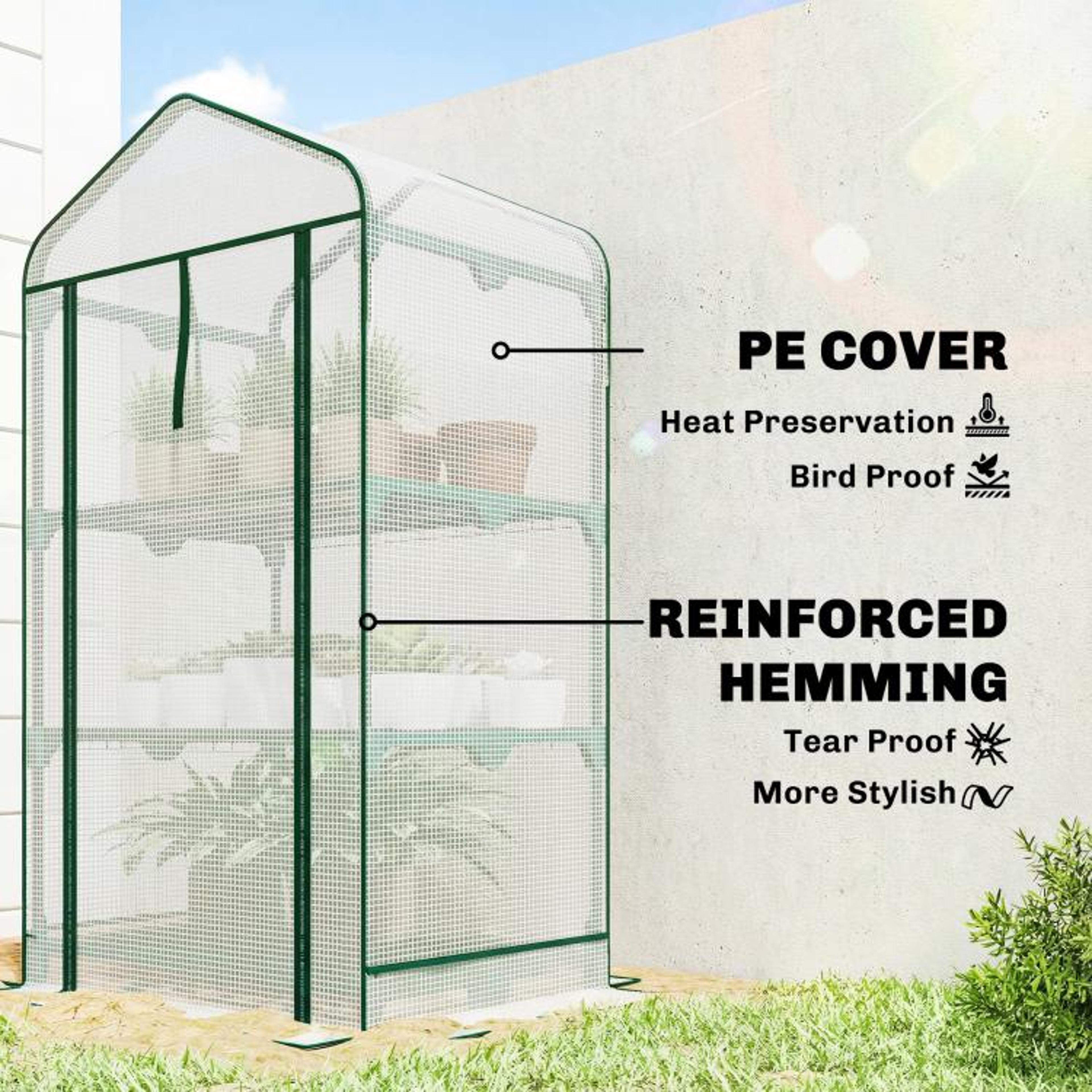 Mini Greenhouse With Mesh Roof And 3Tier Shelves  Portable Outdoor Greenhouse 5