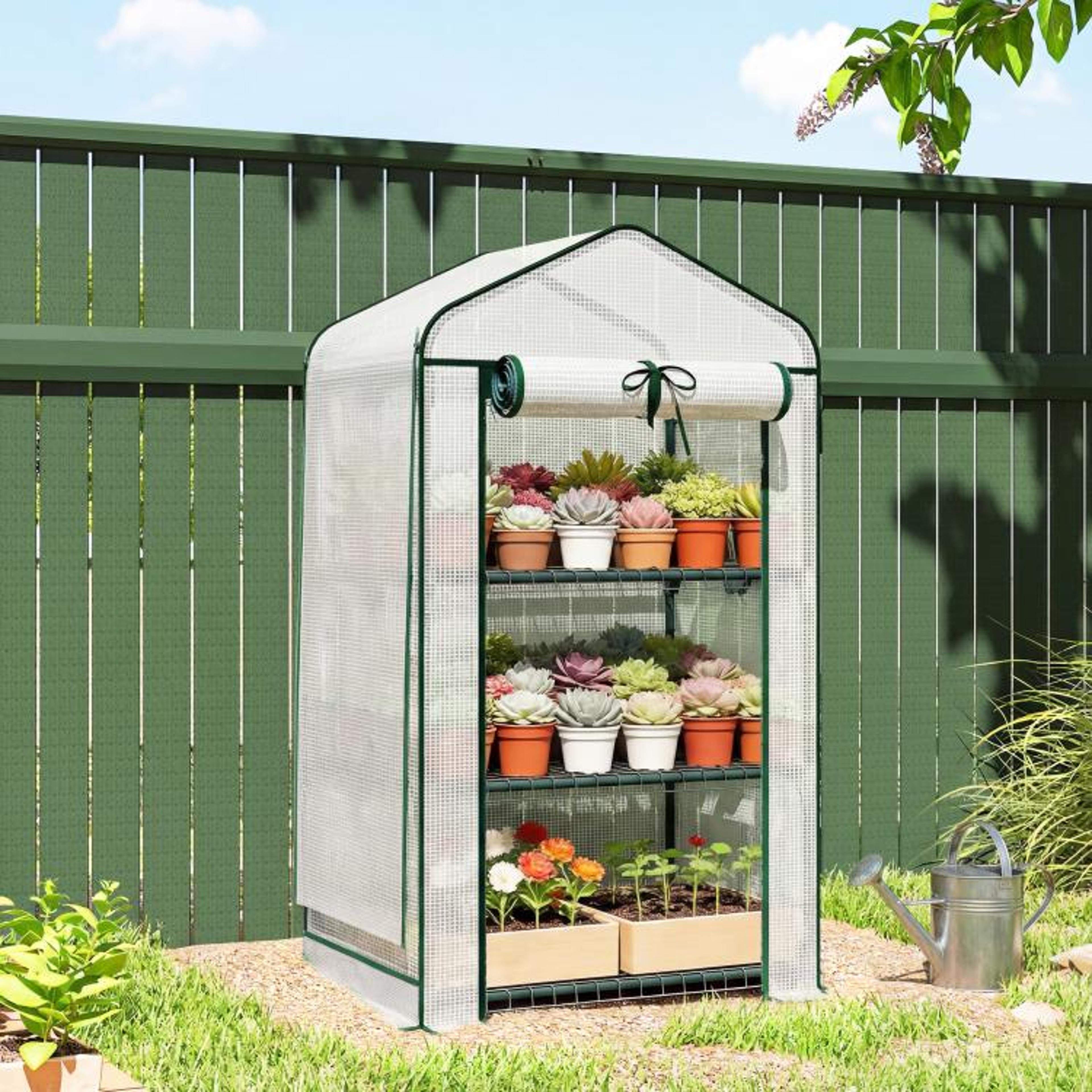 Mini Greenhouse With Mesh Roof And 3Tier Shelves  Portable Outdoor Greenhouse 3