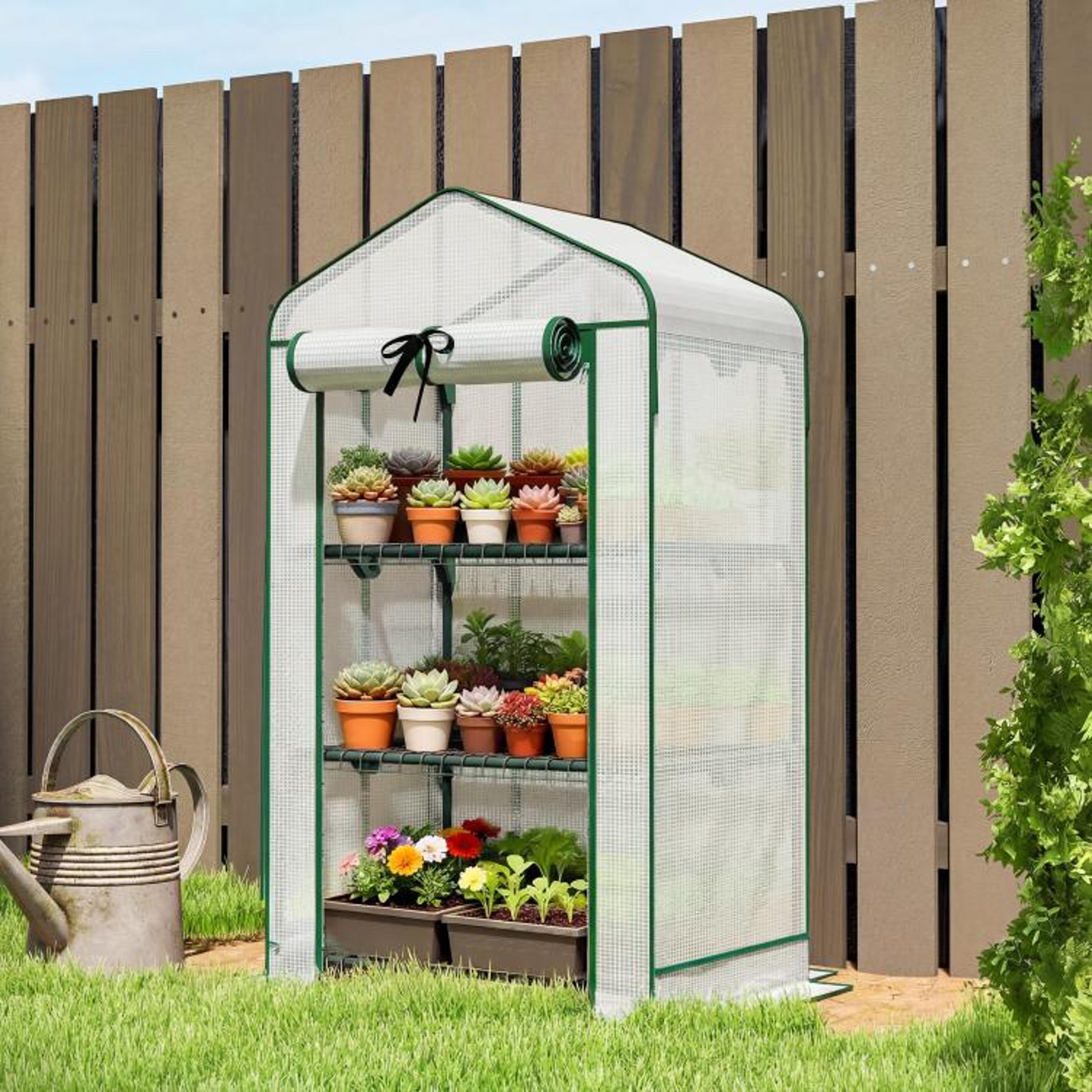 Mini Greenhouse With Mesh Roof And 3Tier Shelves  Portable Outdoor Greenhouse 2