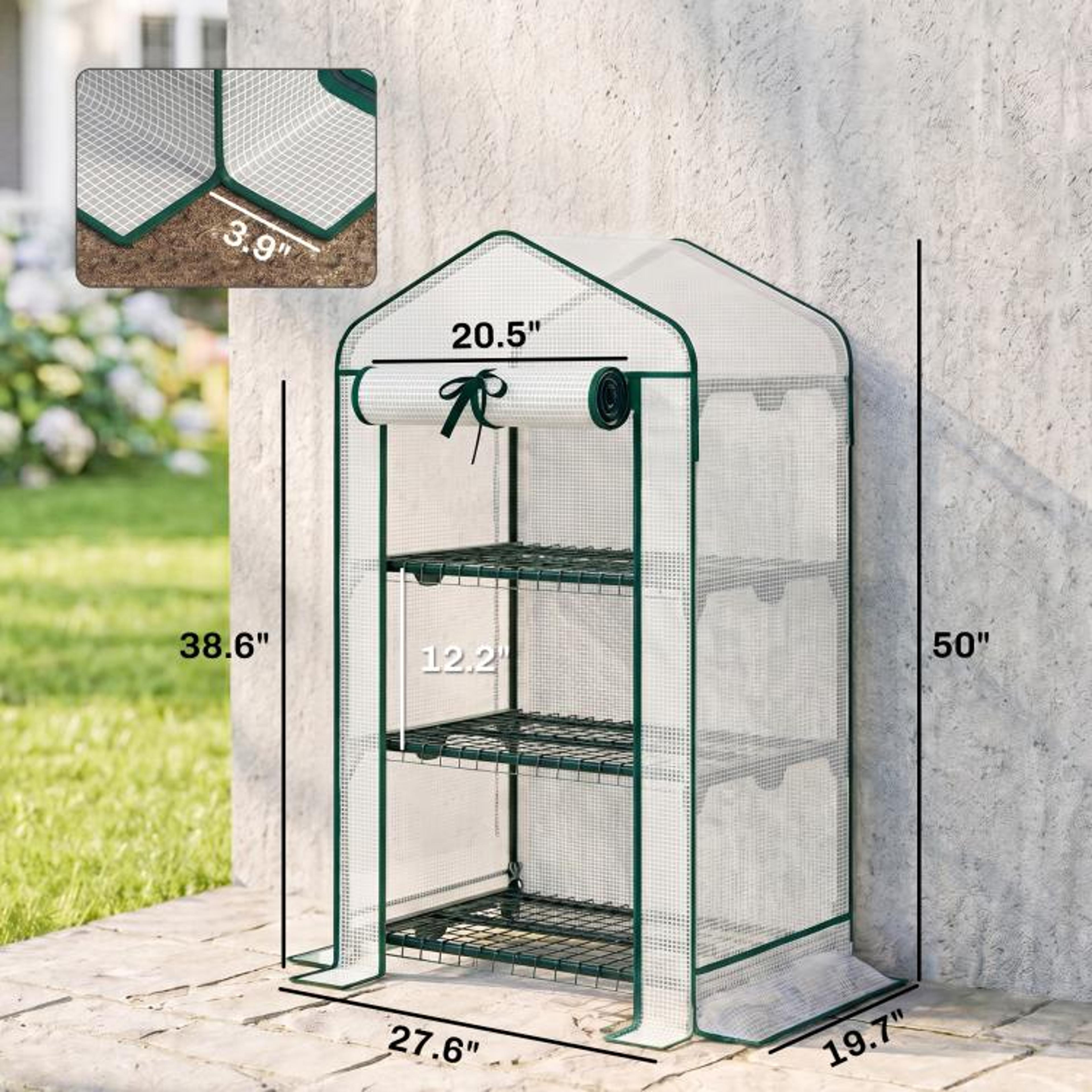 Mini Greenhouse With Mesh Roof And 3Tier Shelves  Portable Outdoor Greenhouse 4
