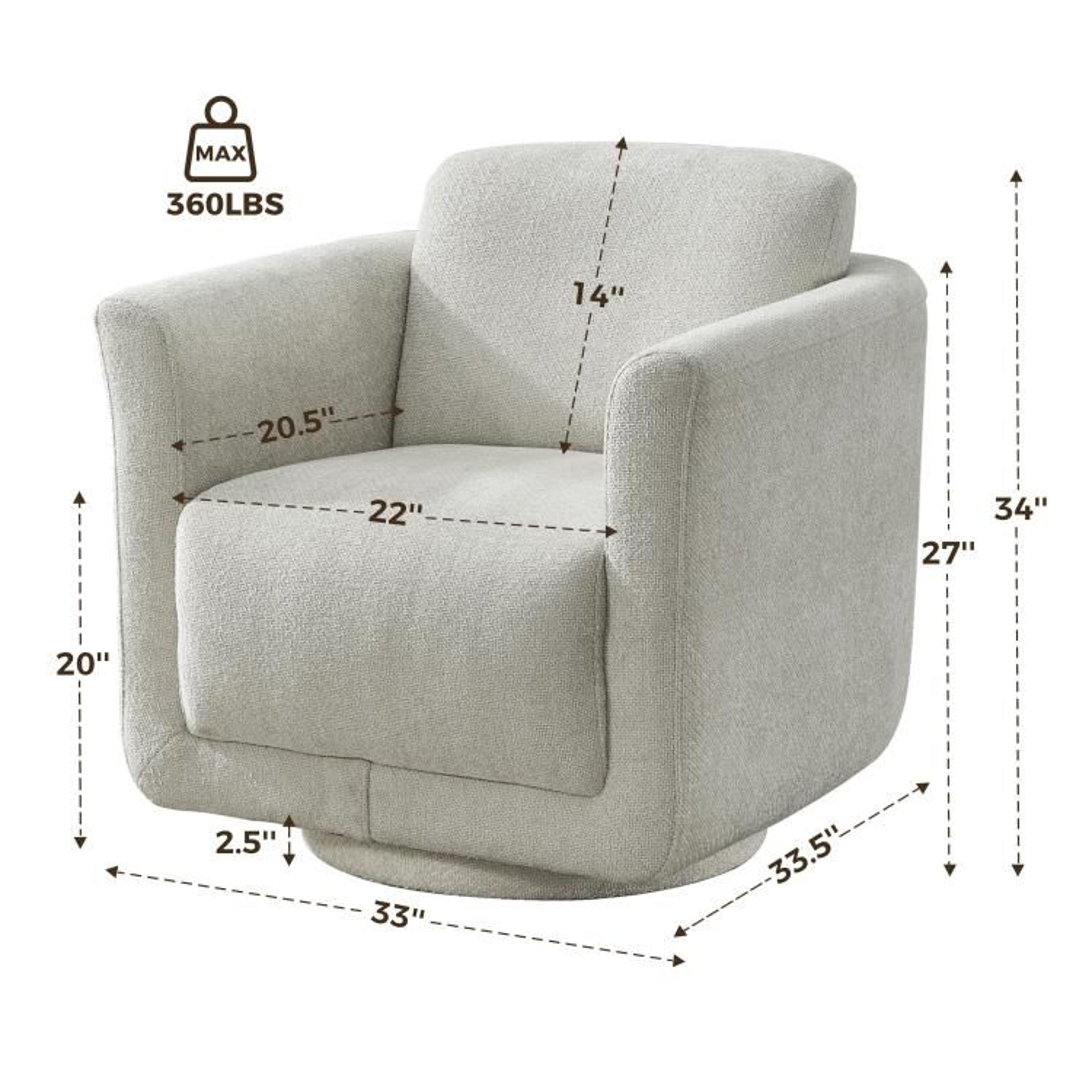 33Inch Chenille 360 Swivel Barrel Chair In Gray  No Assembly Required 4