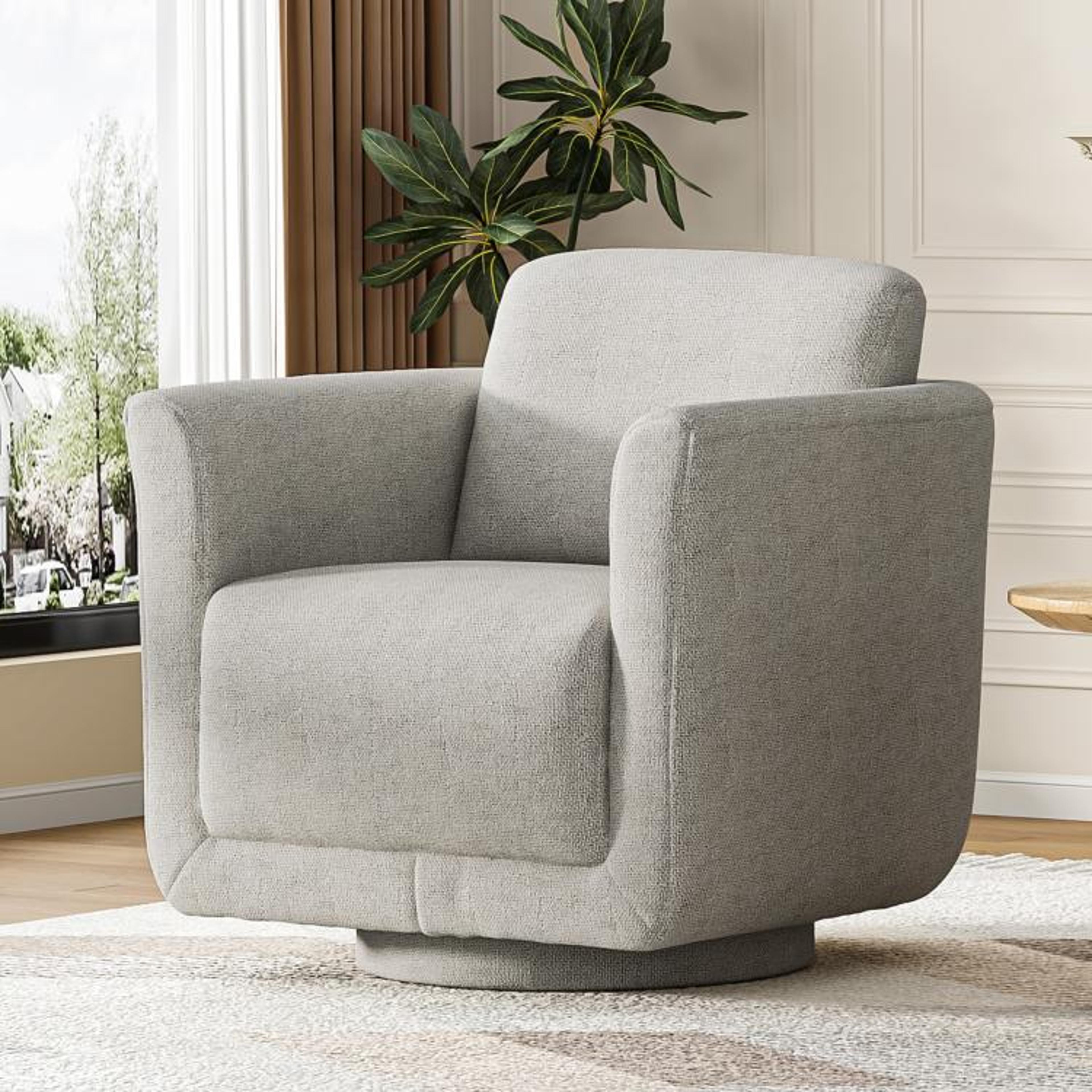 33-inch chenille 360° swivel barrel chair in gray – no assembly required
