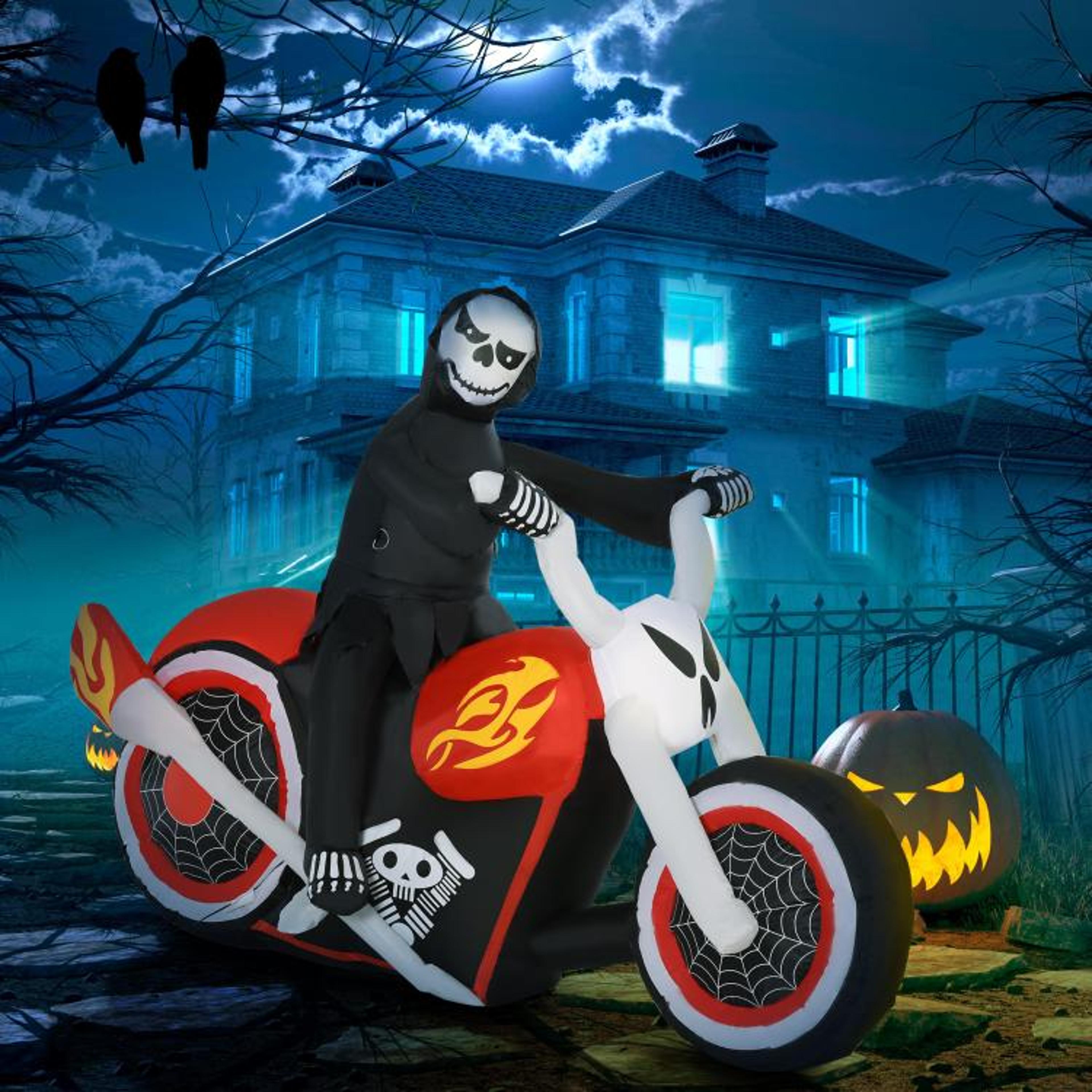 Halloween Inflatable Ghost Biker With LED Lights  6 Ft Outdoor Yard Decoration 3