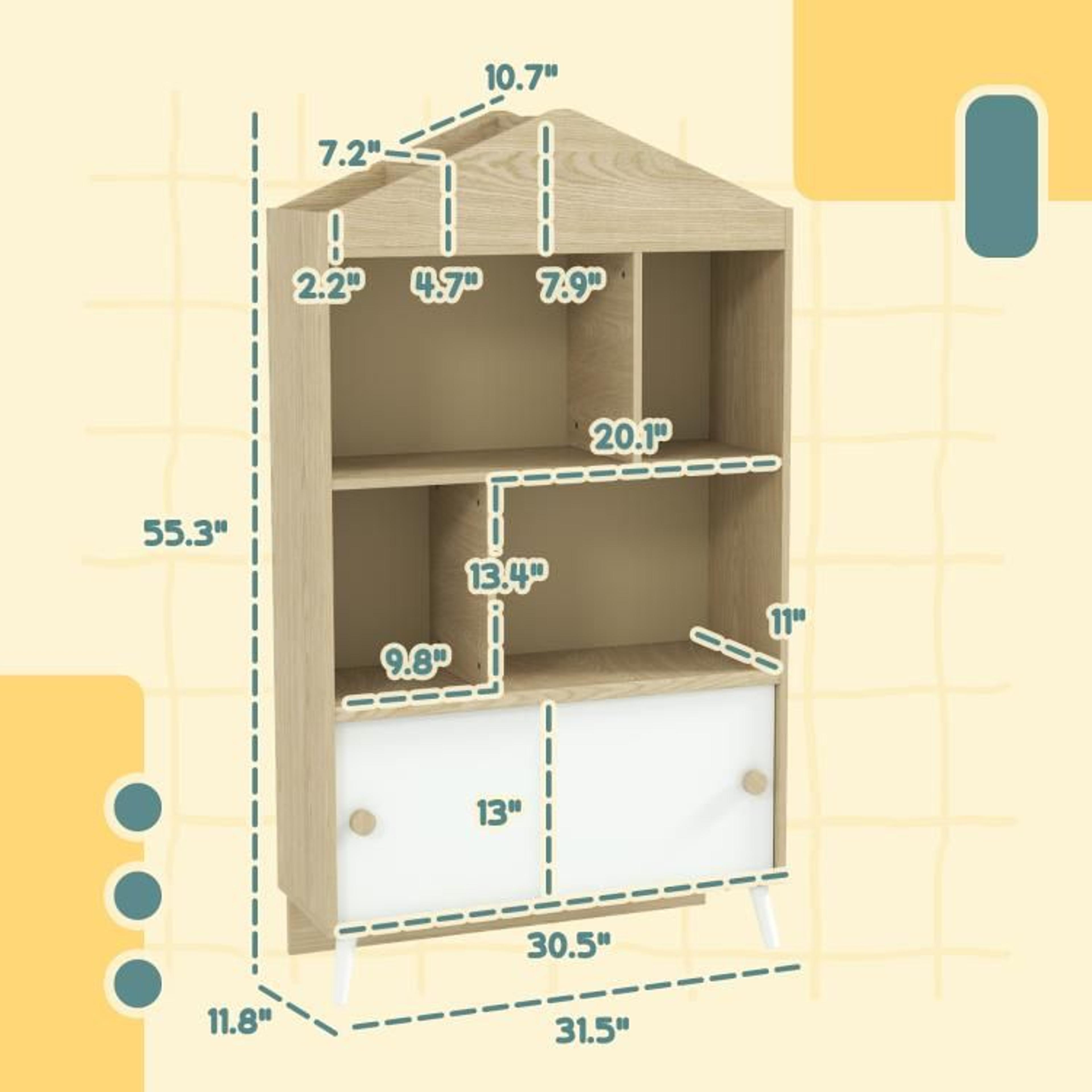 Montessori Kids Bookshelf And Toy Storage Cabinet With Sliding Door 4