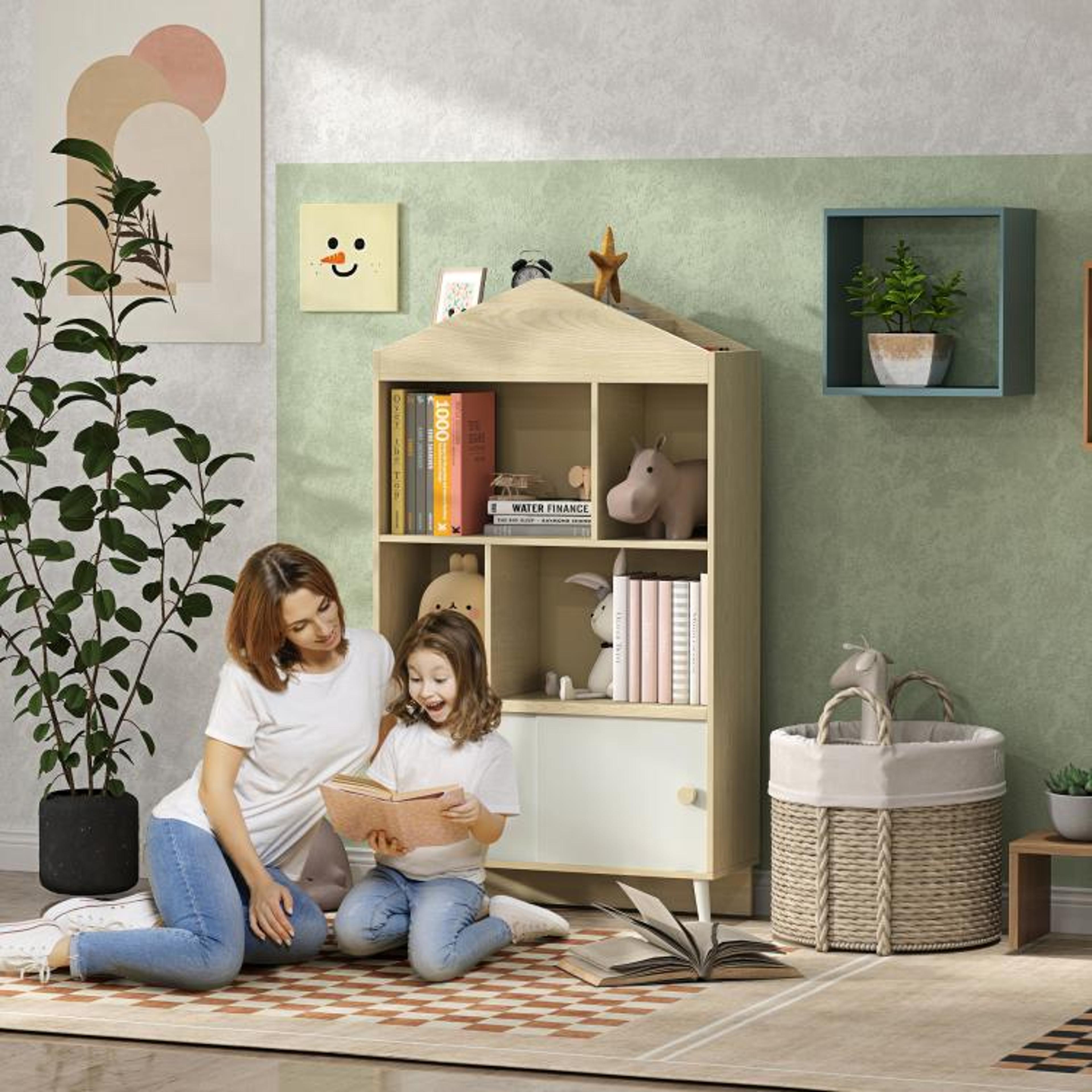 Montessori Kids Bookshelf And Toy Storage Cabinet With Sliding Door 2
