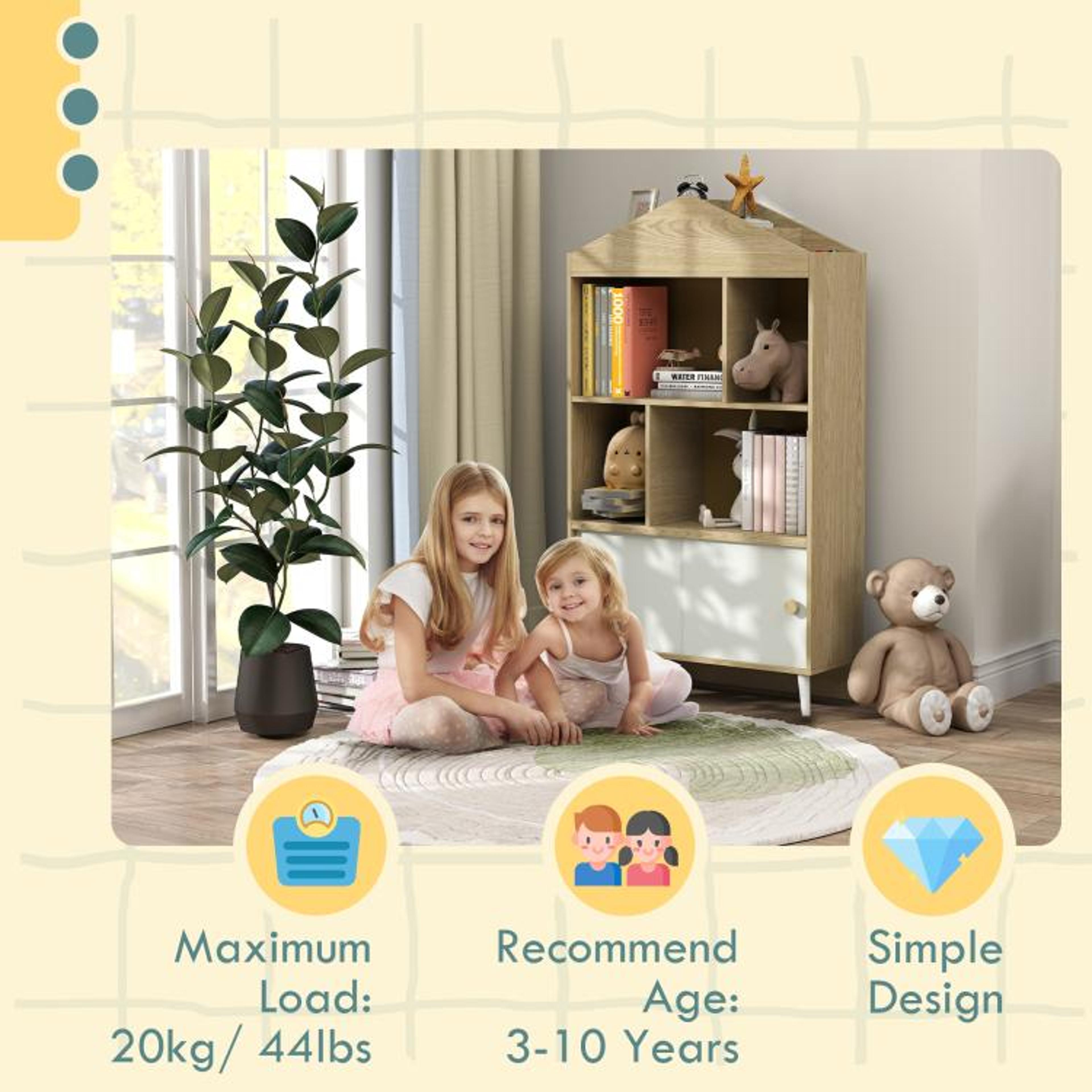 Montessori Kids Bookshelf And Toy Storage Cabinet With Sliding Door 5
