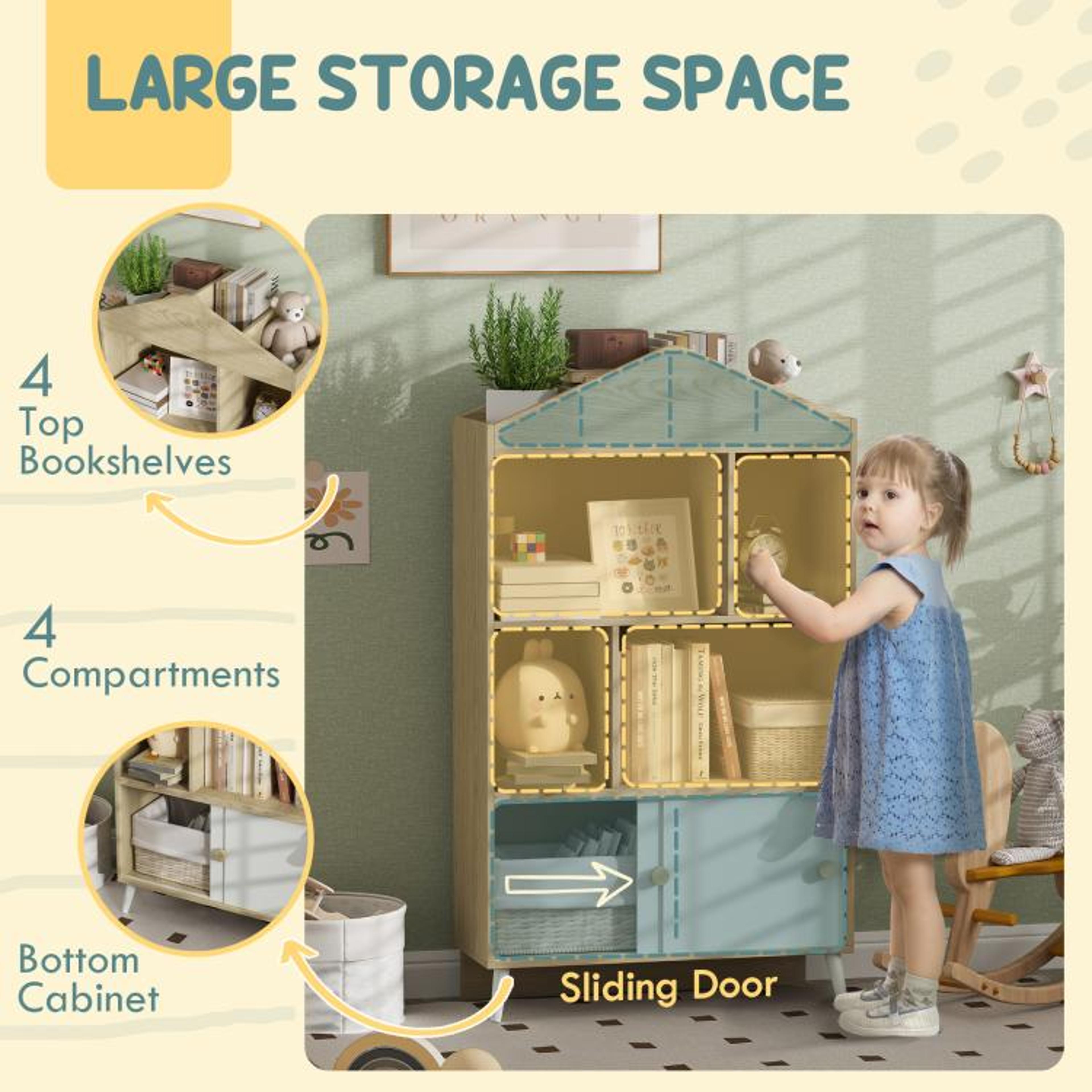 Montessori Kids Bookshelf And Toy Storage Cabinet With Sliding Door 6