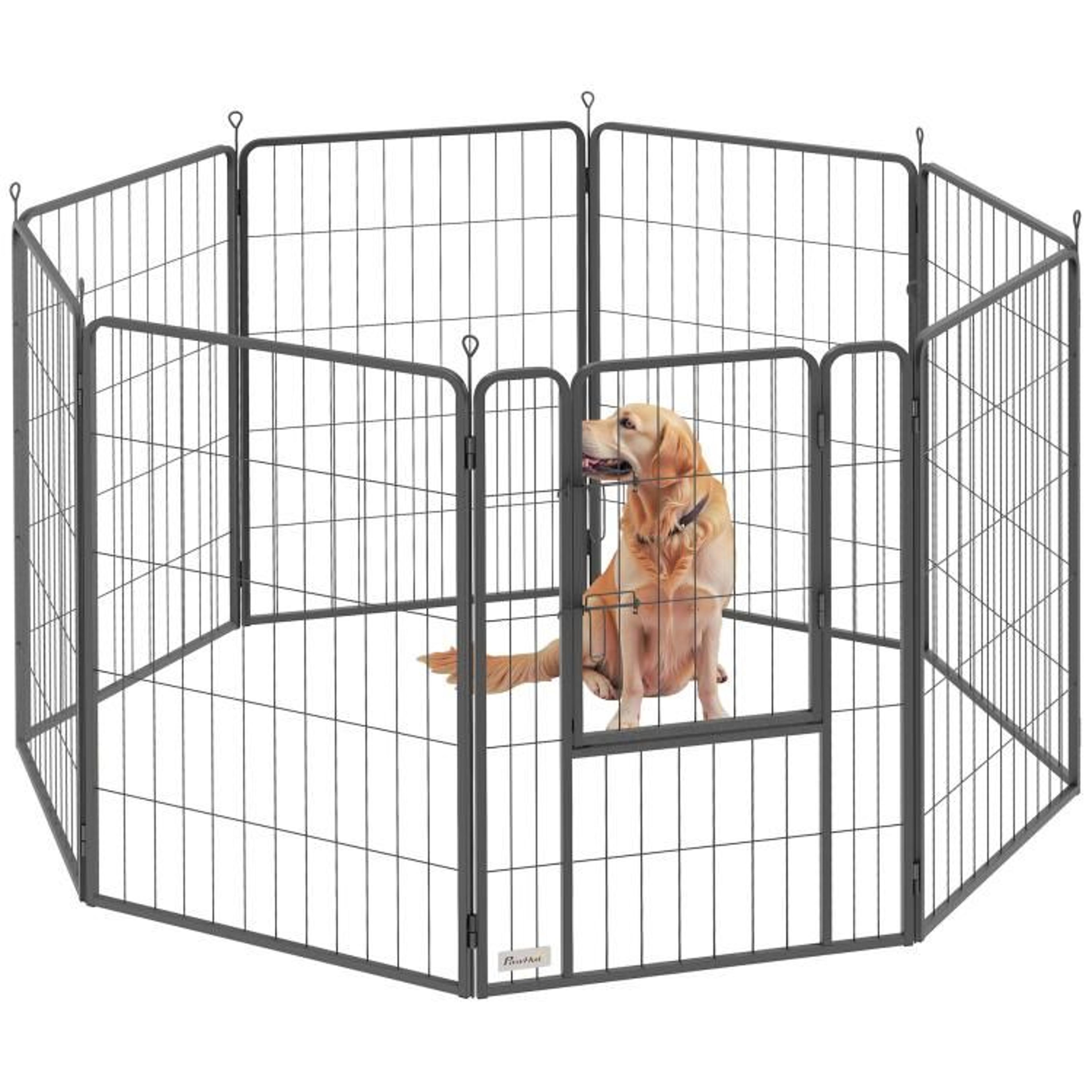 heavy duty metal dog playpen with 8 adjustable panels and 3 doors