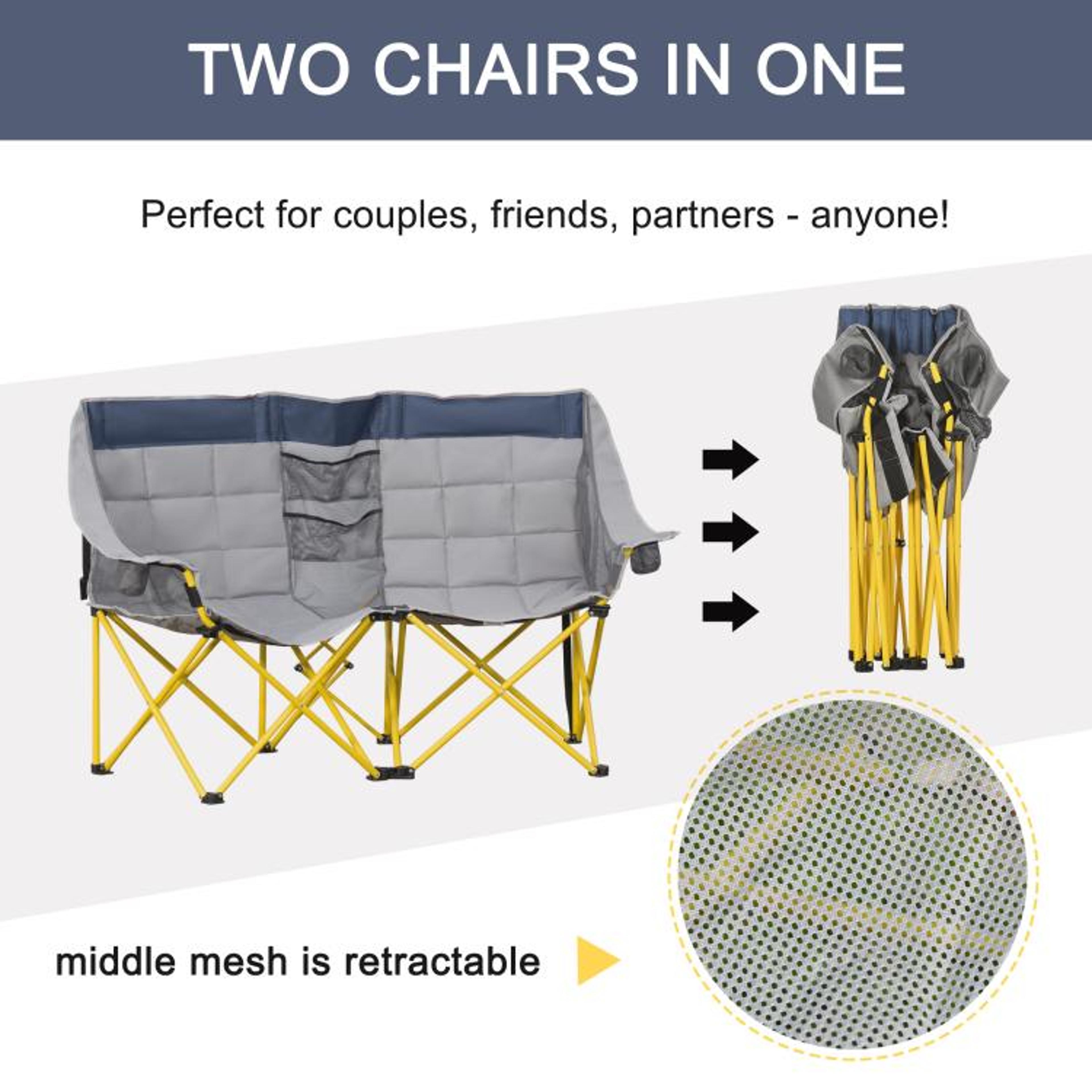 Double Camping Chair With Cup Holders And Carry Bag  Navy Blue And Gray 6