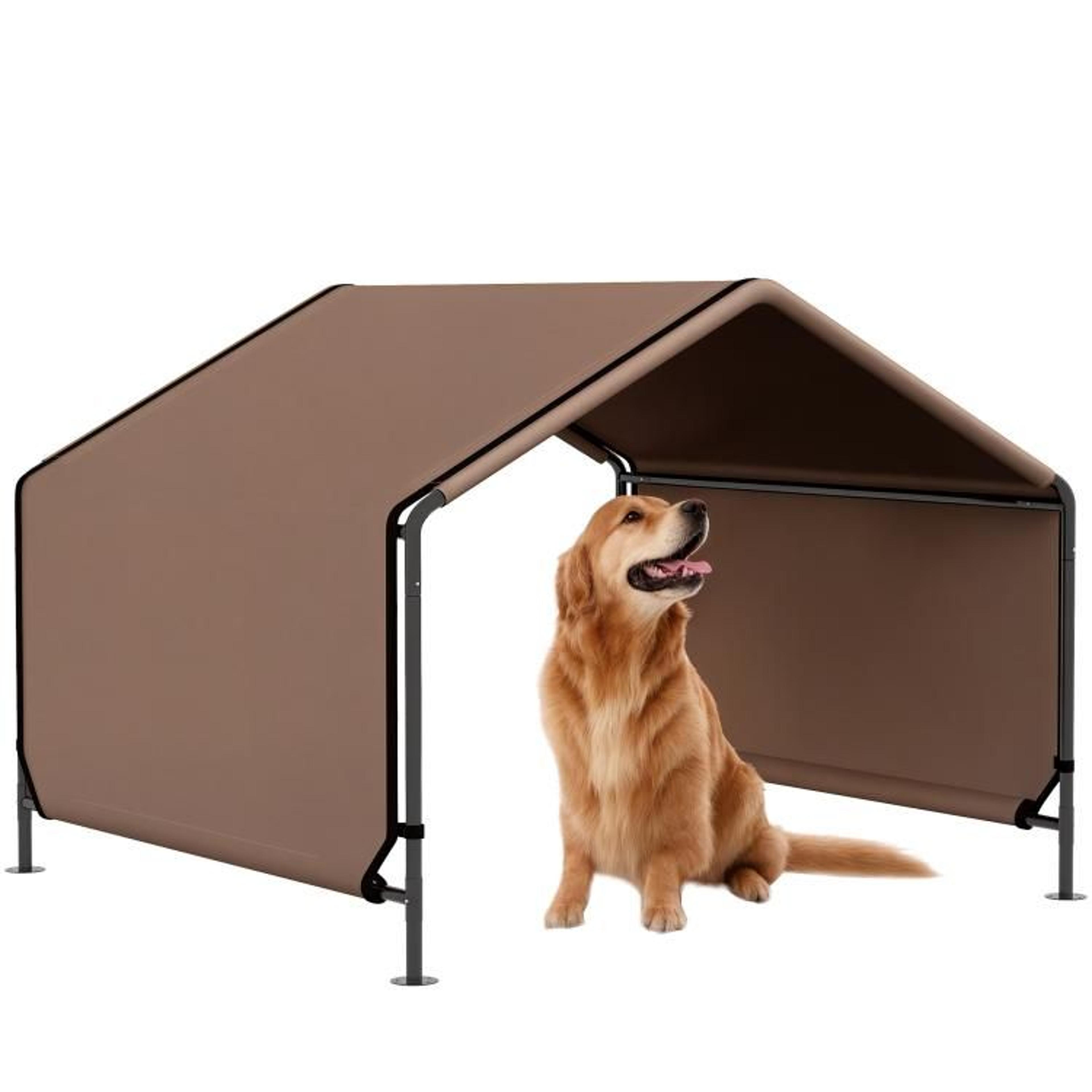 portable dog shade tent with water-resistant fabric and steel frame  brown