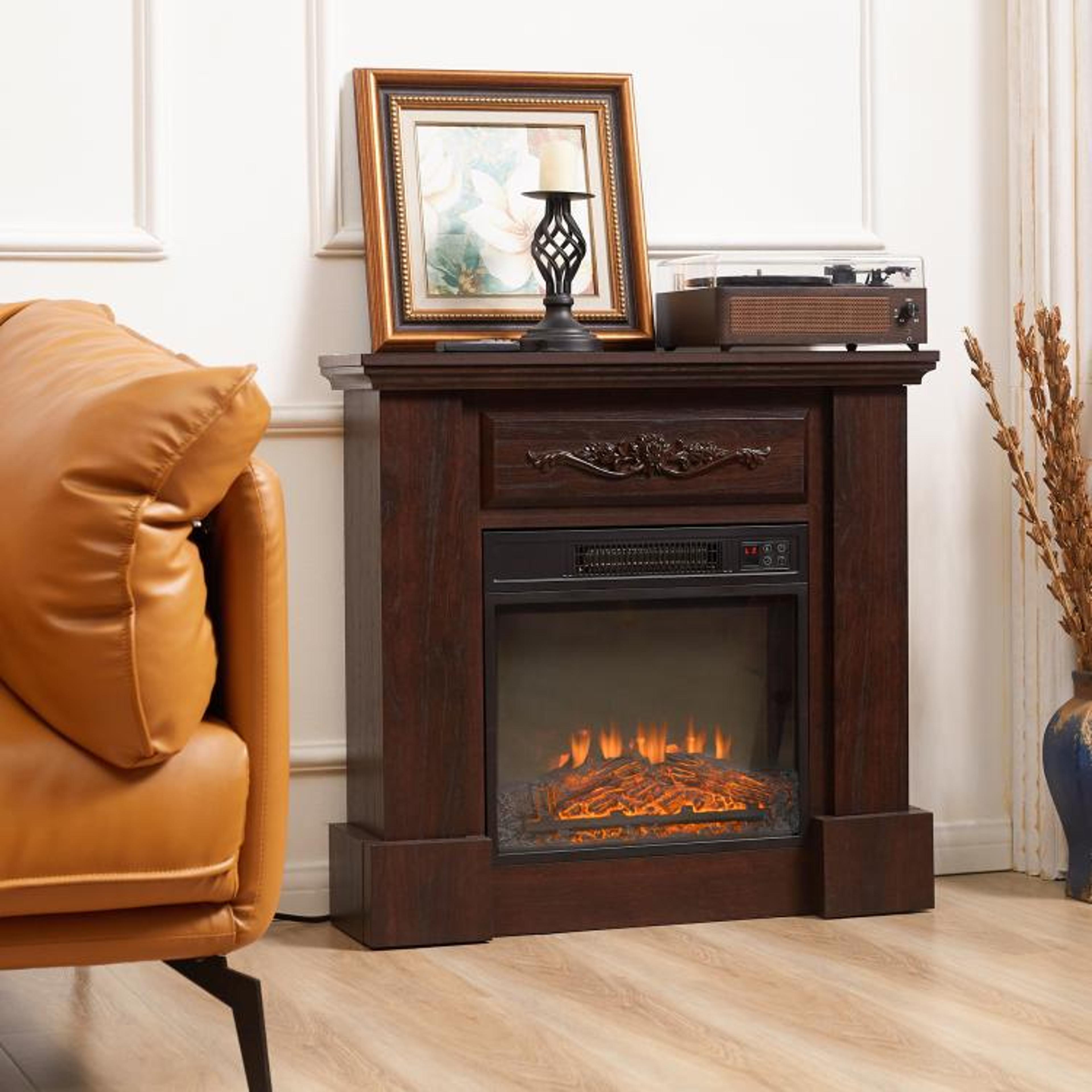 32Inch Electric Fireplace With Mantel And Remote Control 1400W White Heater 3