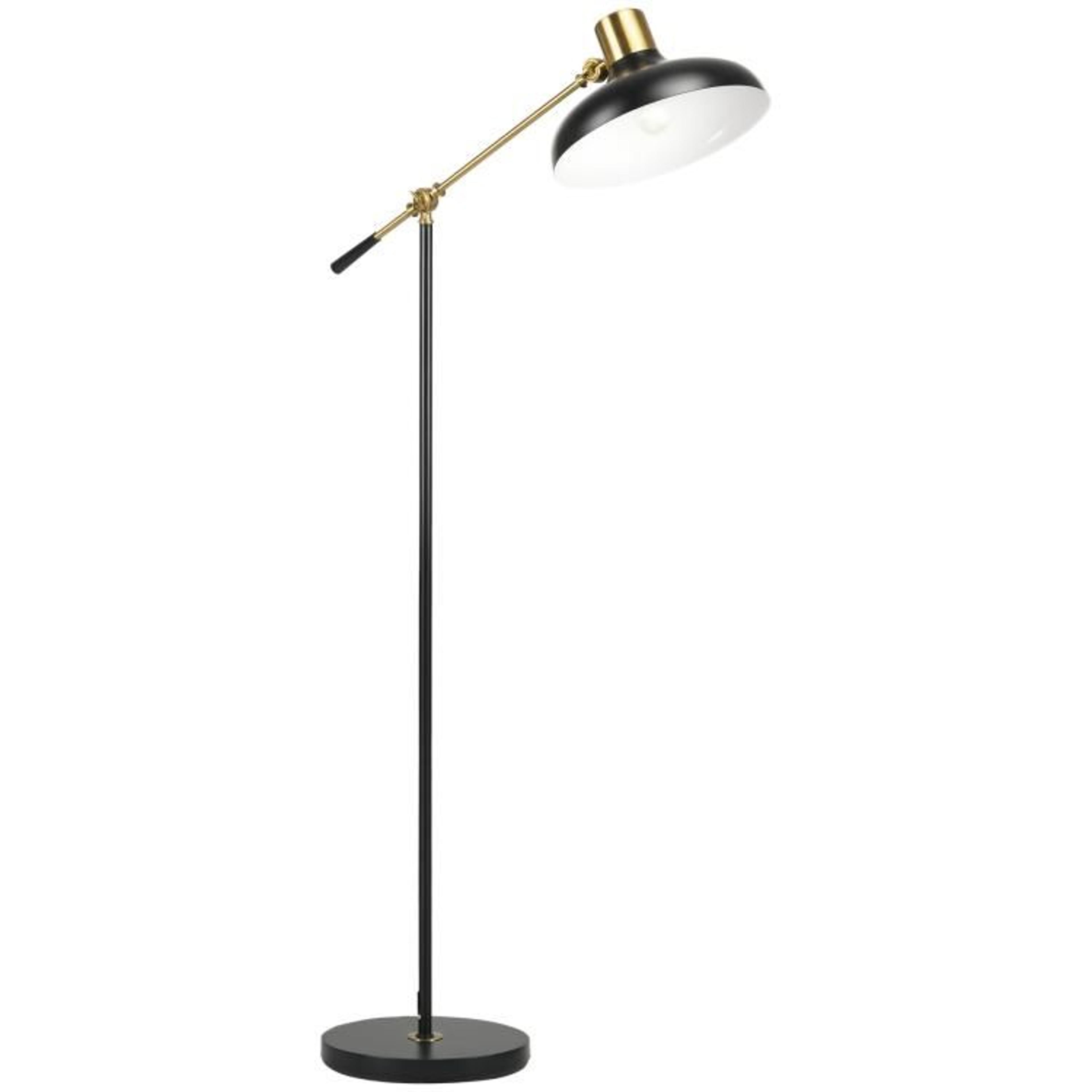 adjustable floor lamp with rotating arm and black and gold finish