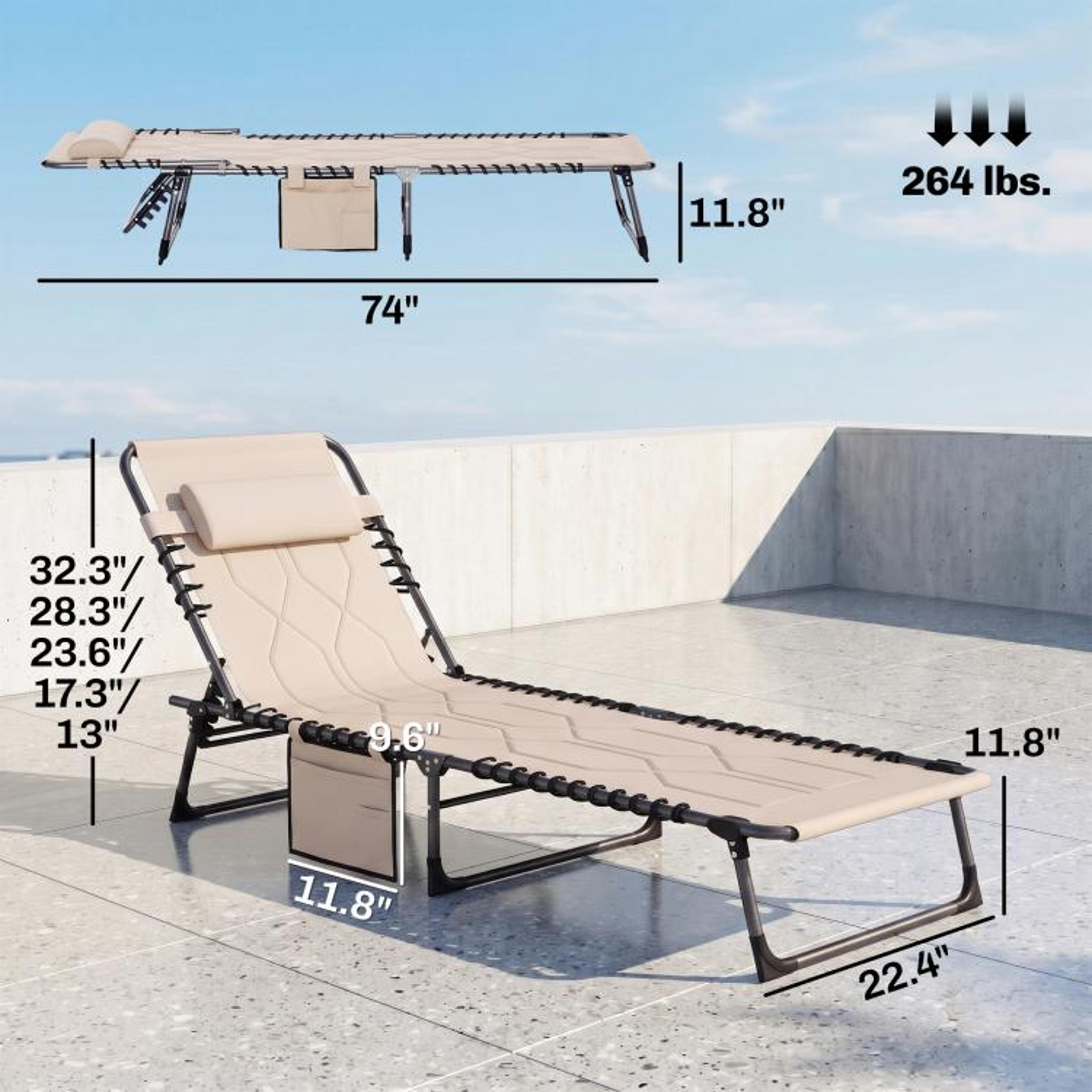 Padded Folding Outdoor Chaise Lounge Chair With Adjustable Backrest  Headrest 4