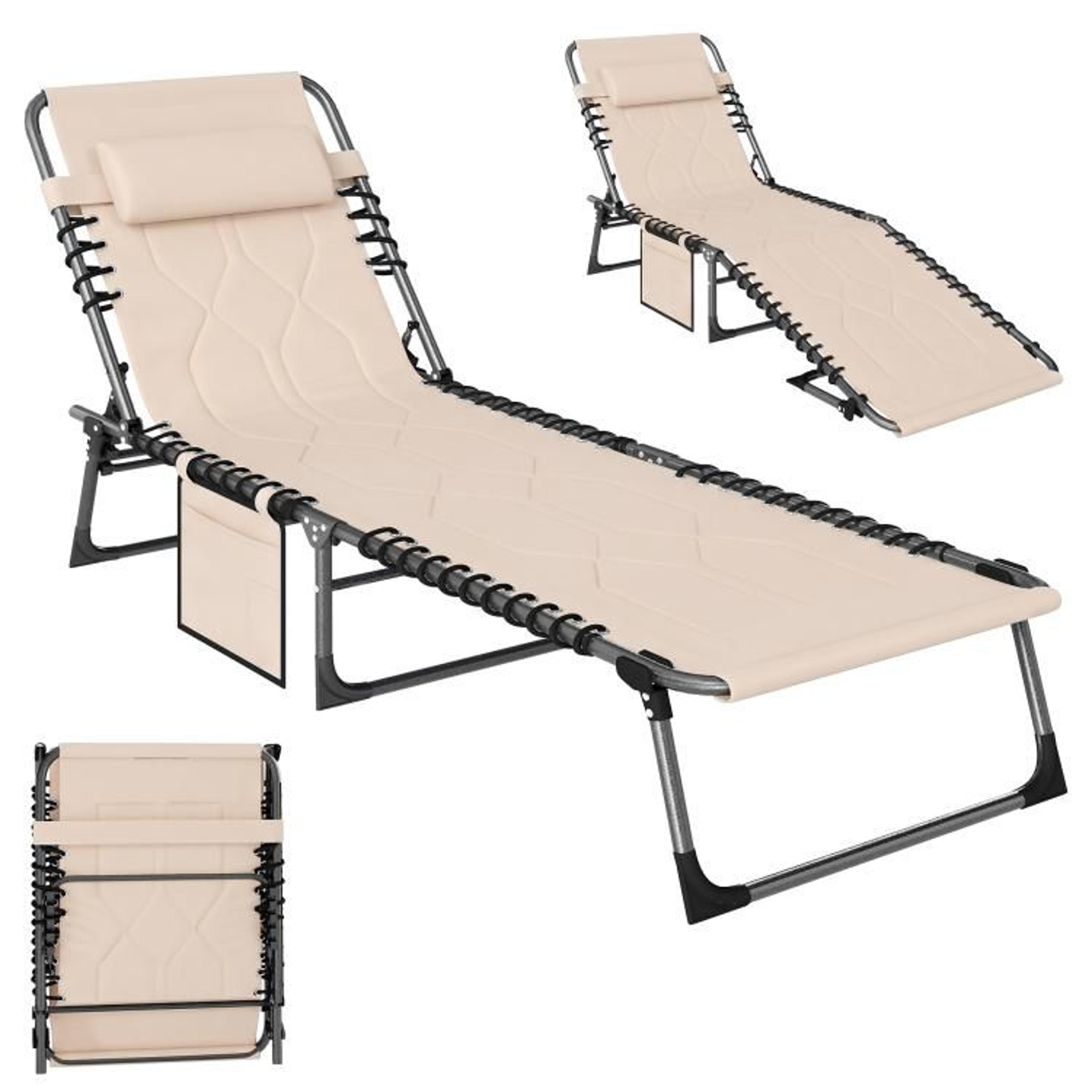 padded folding outdoor chaise lounge chair with adjustable backrest & headrest