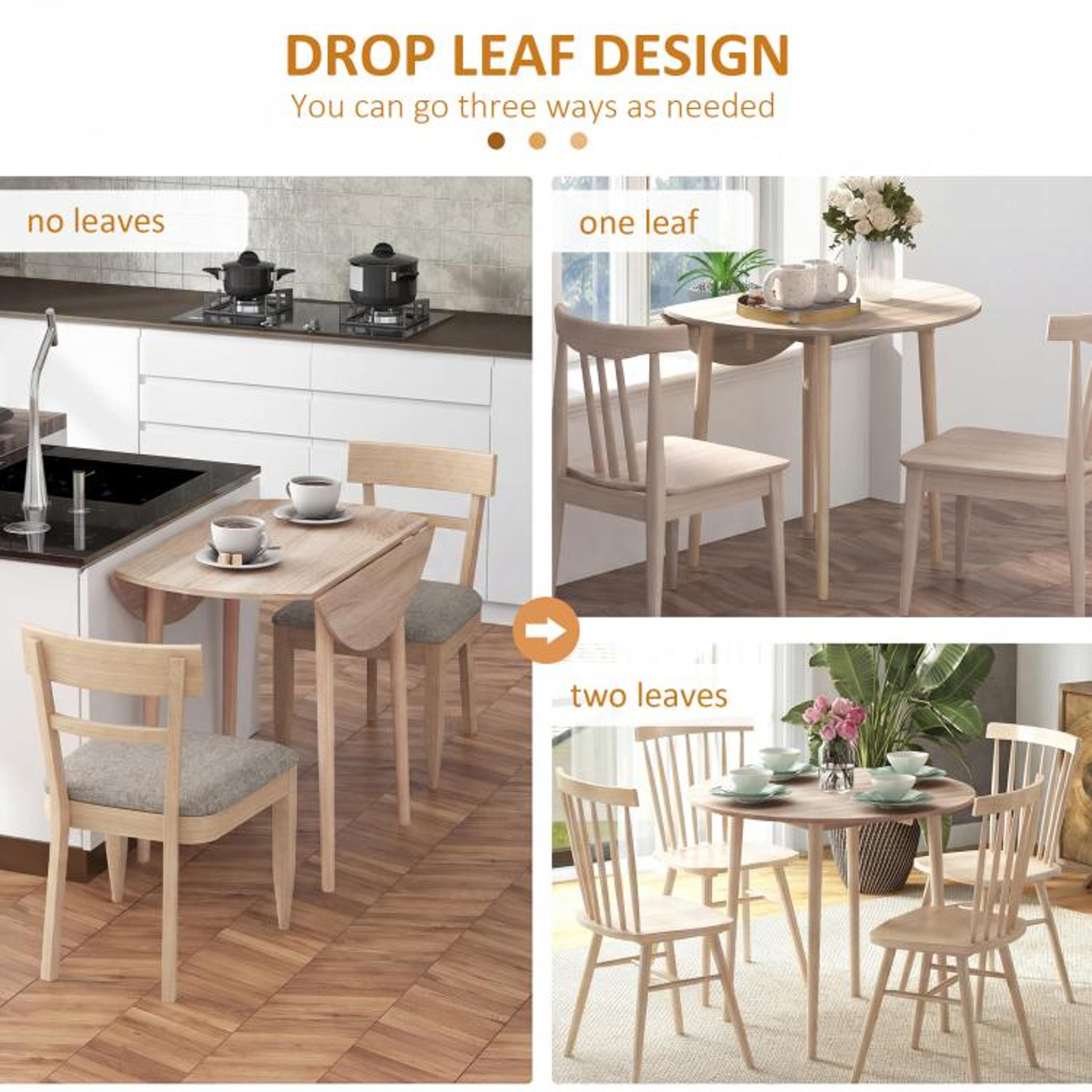 Round Drop Leaf Dining Table For Small Spaces With Pine Wood Legs  Oak 5