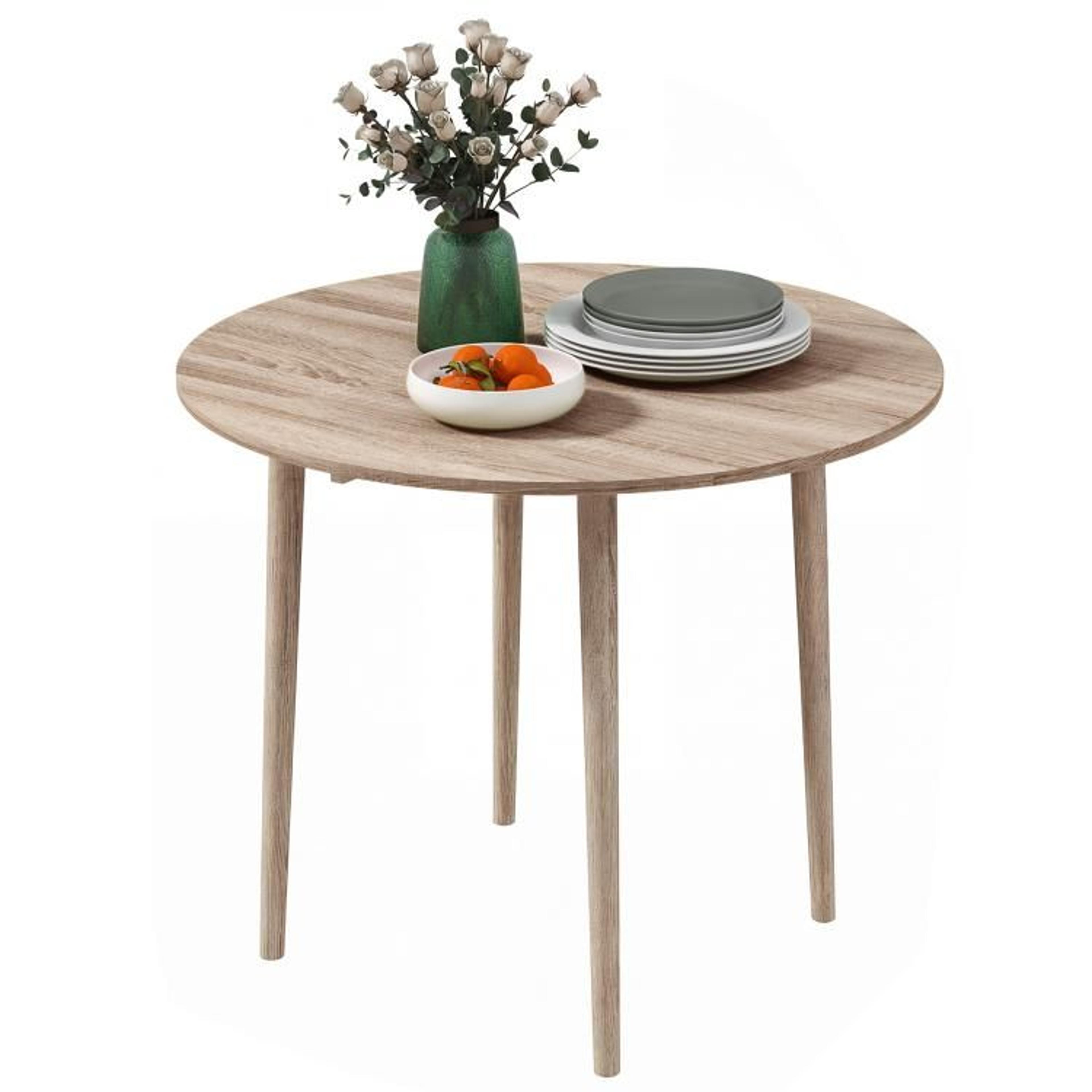 Round Drop Leaf Dining Table For Small Spaces With Pine Wood Legs  Oak 1