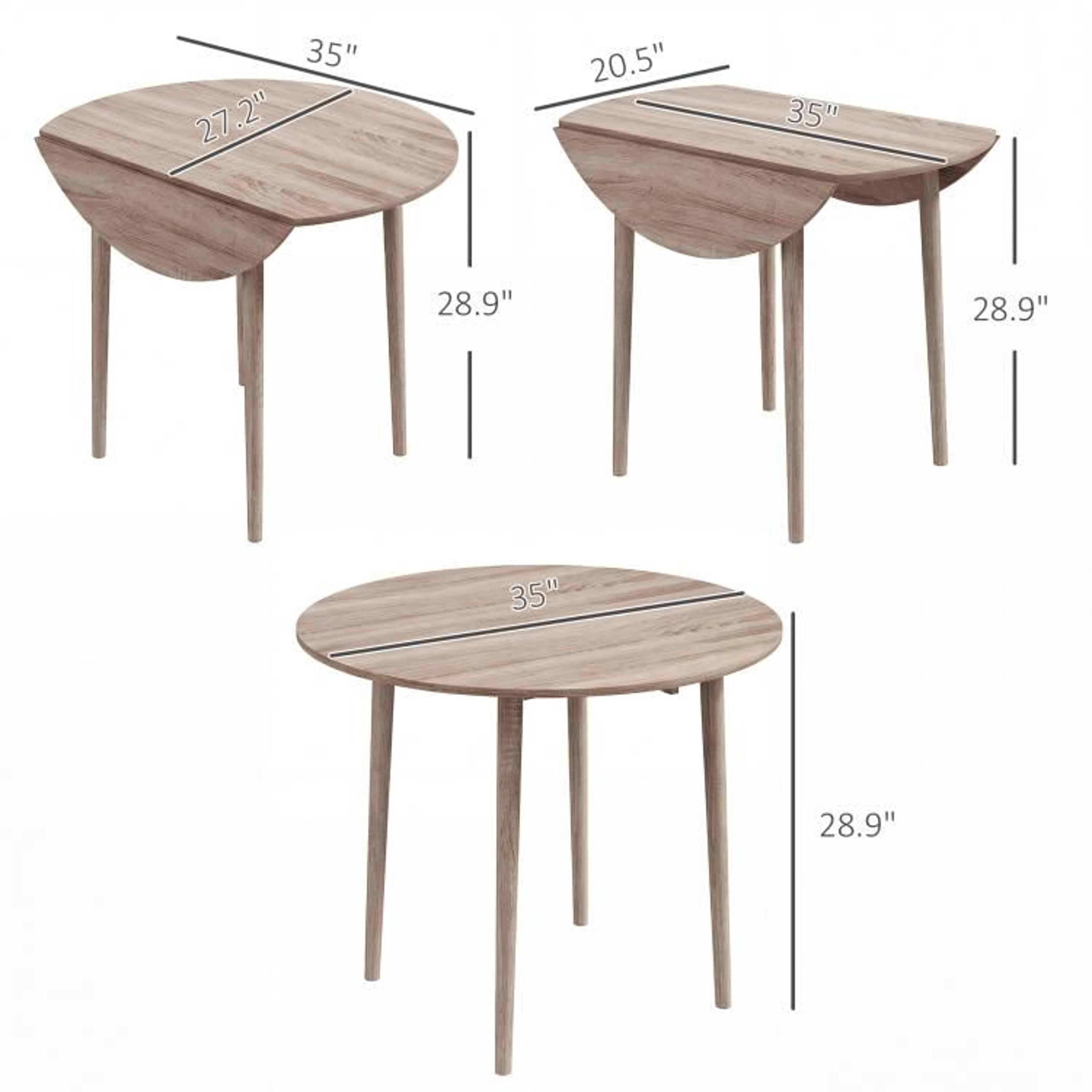 Round Drop Leaf Dining Table For Small Spaces With Pine Wood Legs  Oak 4