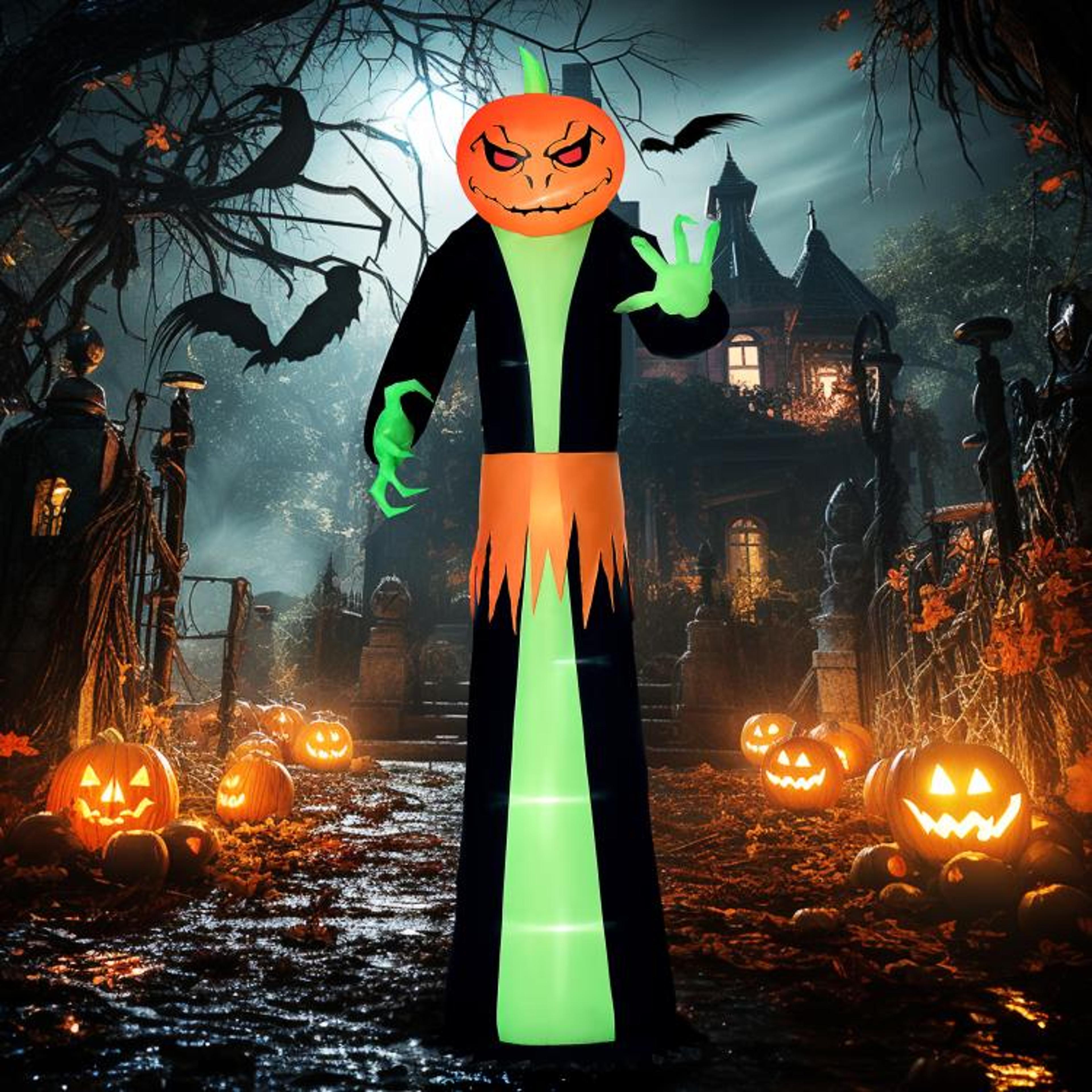 9 Ft Halloween Inflatable Pumpkin Head Ghost With LED Lights For Outdoor Yard Decor 2