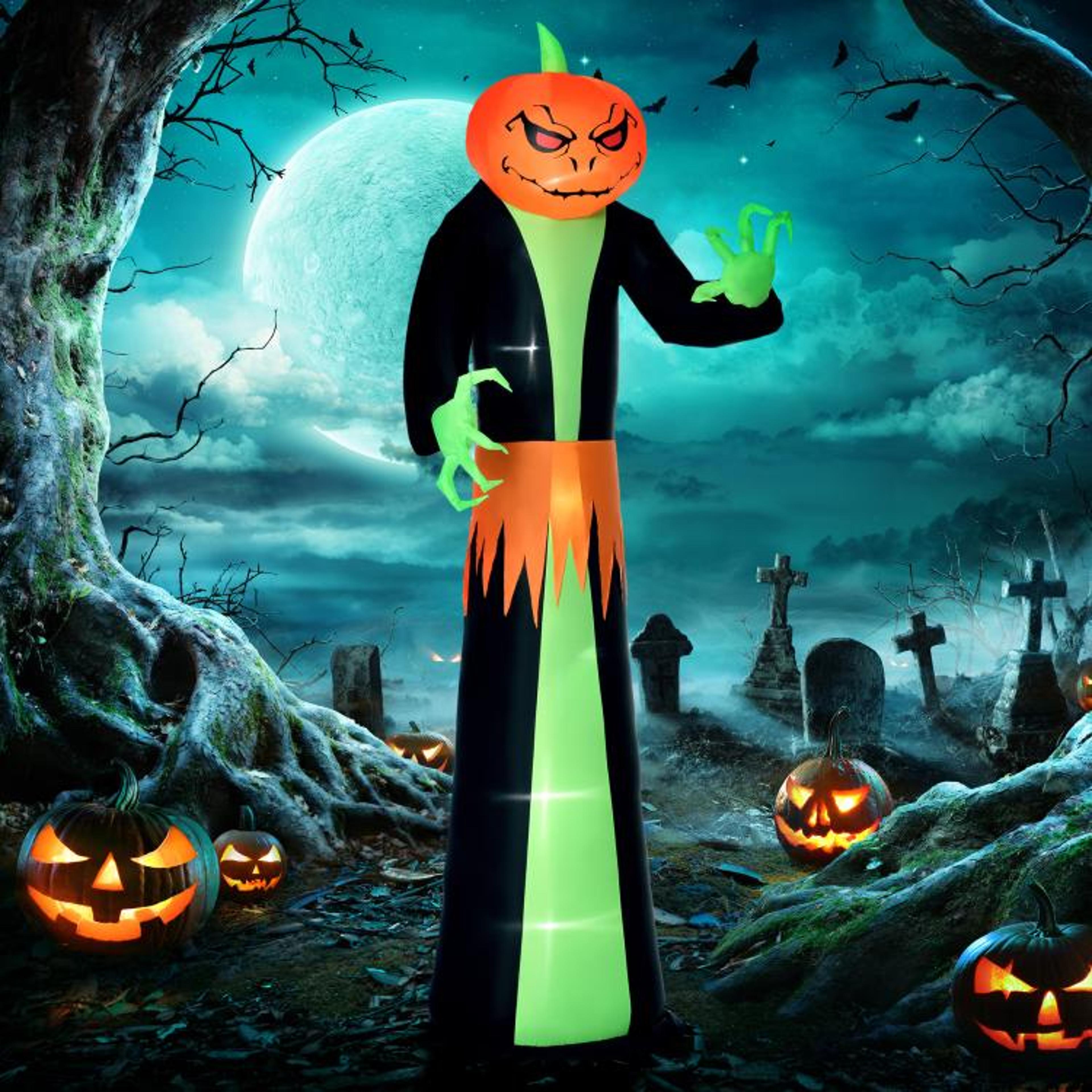 9 Ft Halloween Inflatable Pumpkin Head Ghost With LED Lights For Outdoor Yard Decor 3