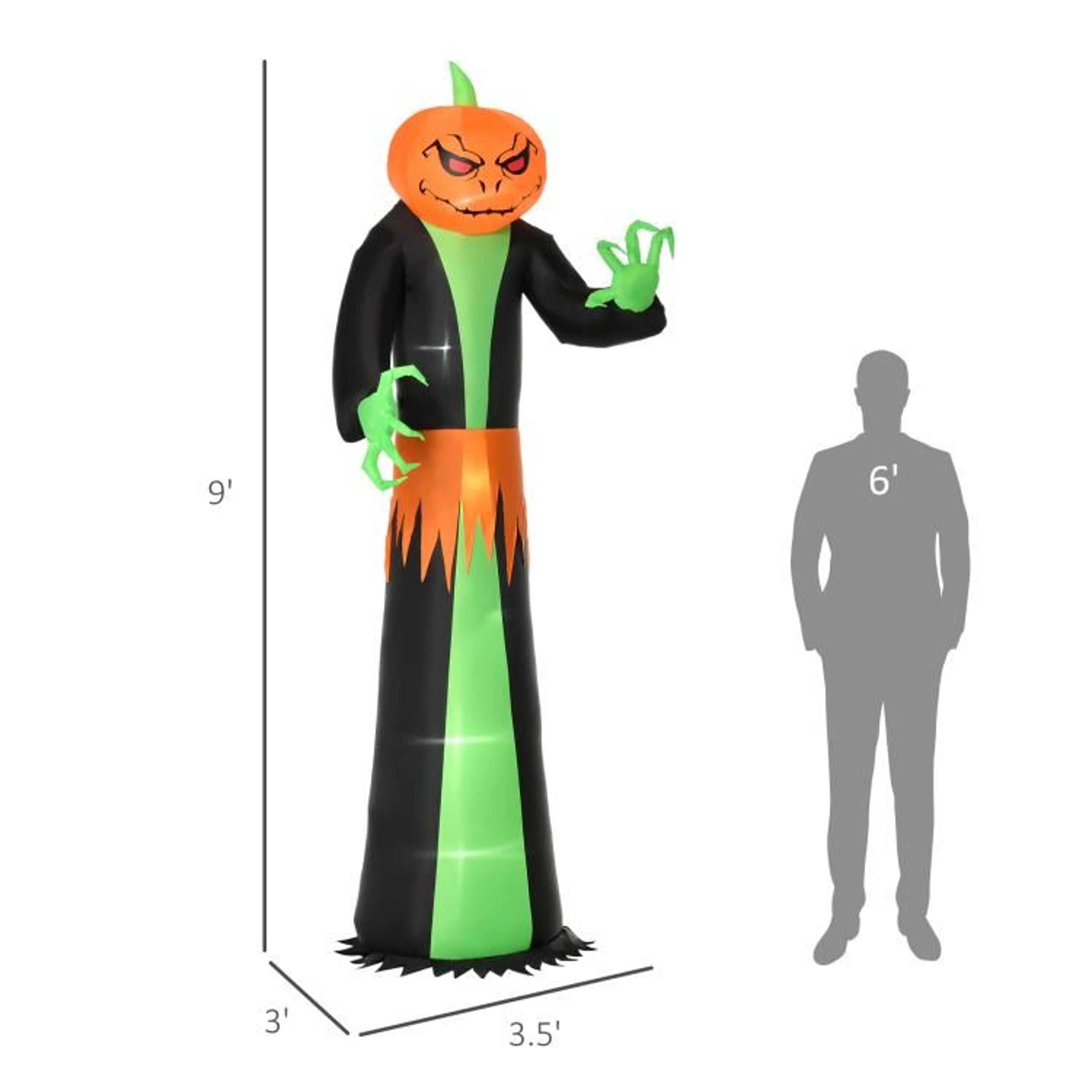 9 Ft Halloween Inflatable Pumpkin Head Ghost With LED Lights For Outdoor Yard Decor 4