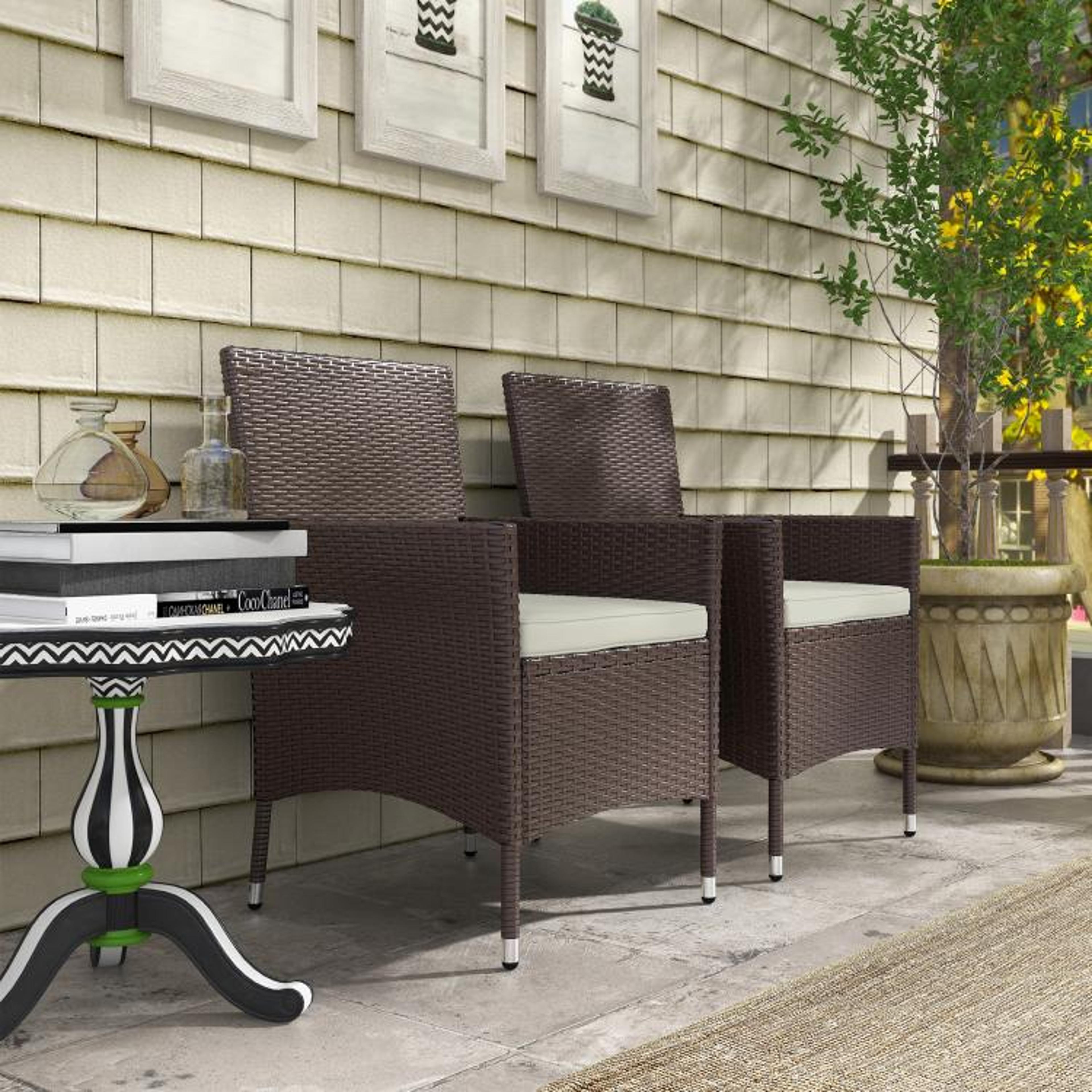Outdoor Wicker Dining Chairs Set Of 2 With Cushions  Dark Coffee 3