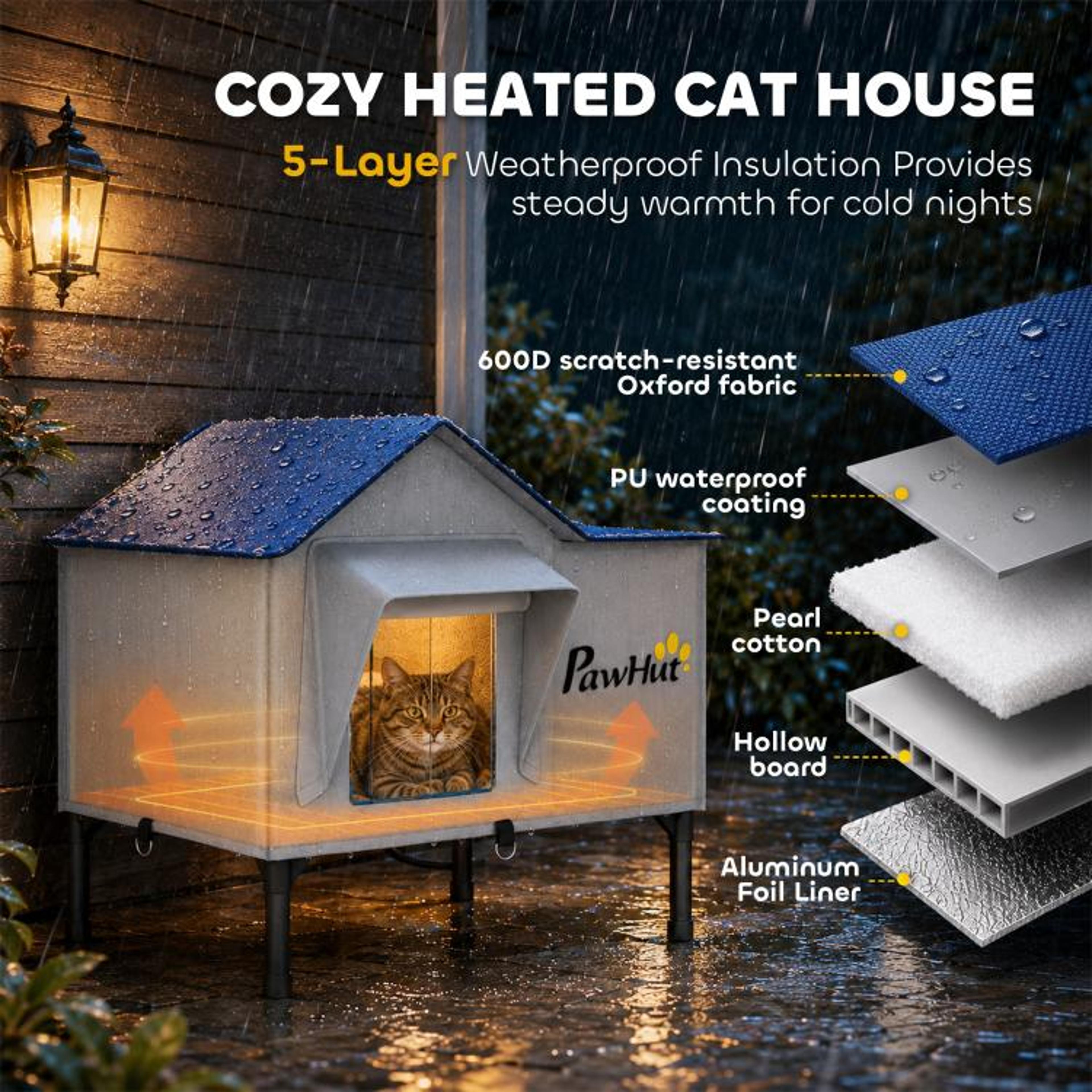 Heated Outdoor Cat House With Insulated Waterproof Shelter And Escape Door 6