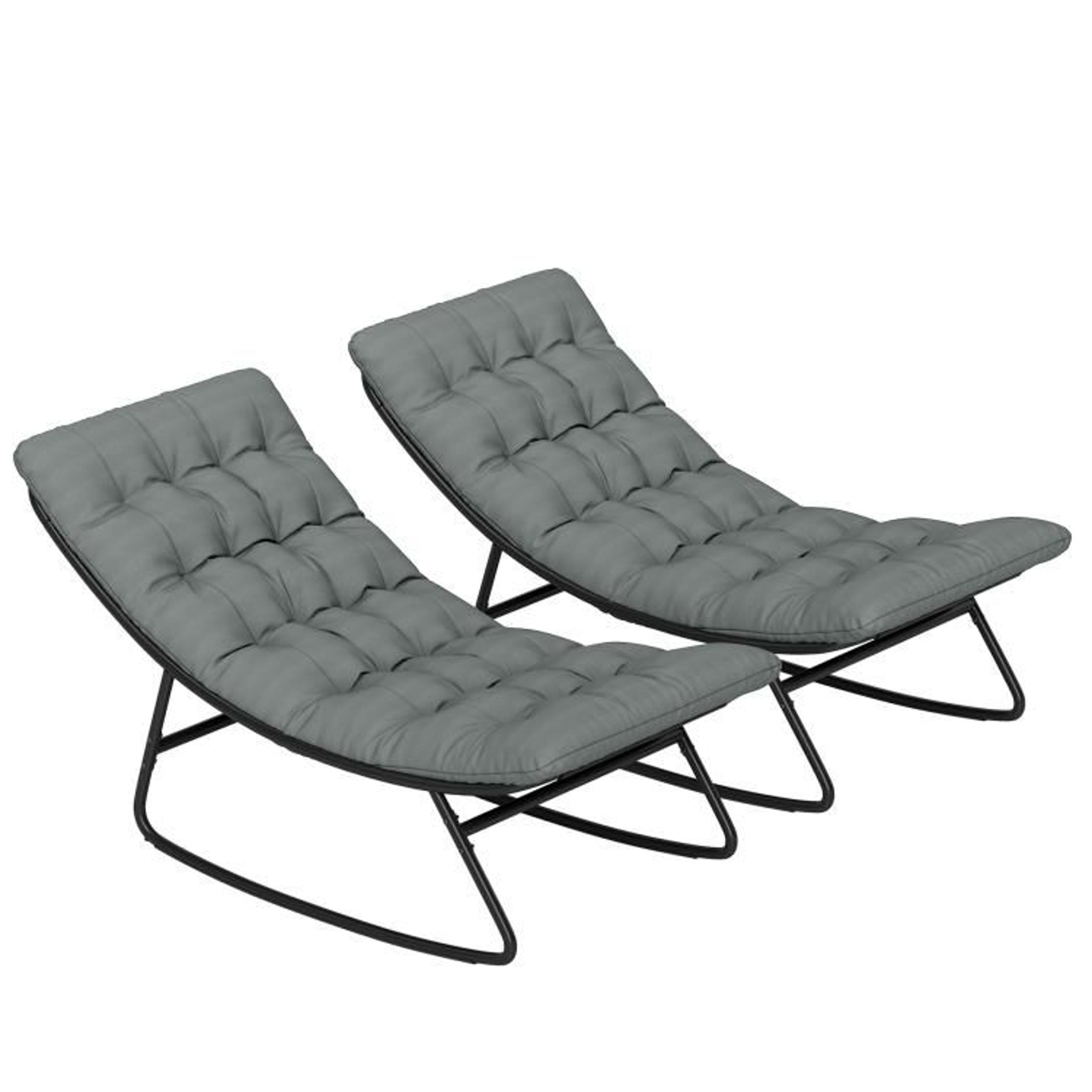 Outdoor Patio Rocking Chairs Set Of 2 With Deep Mesh Seats  Dark Gray 1