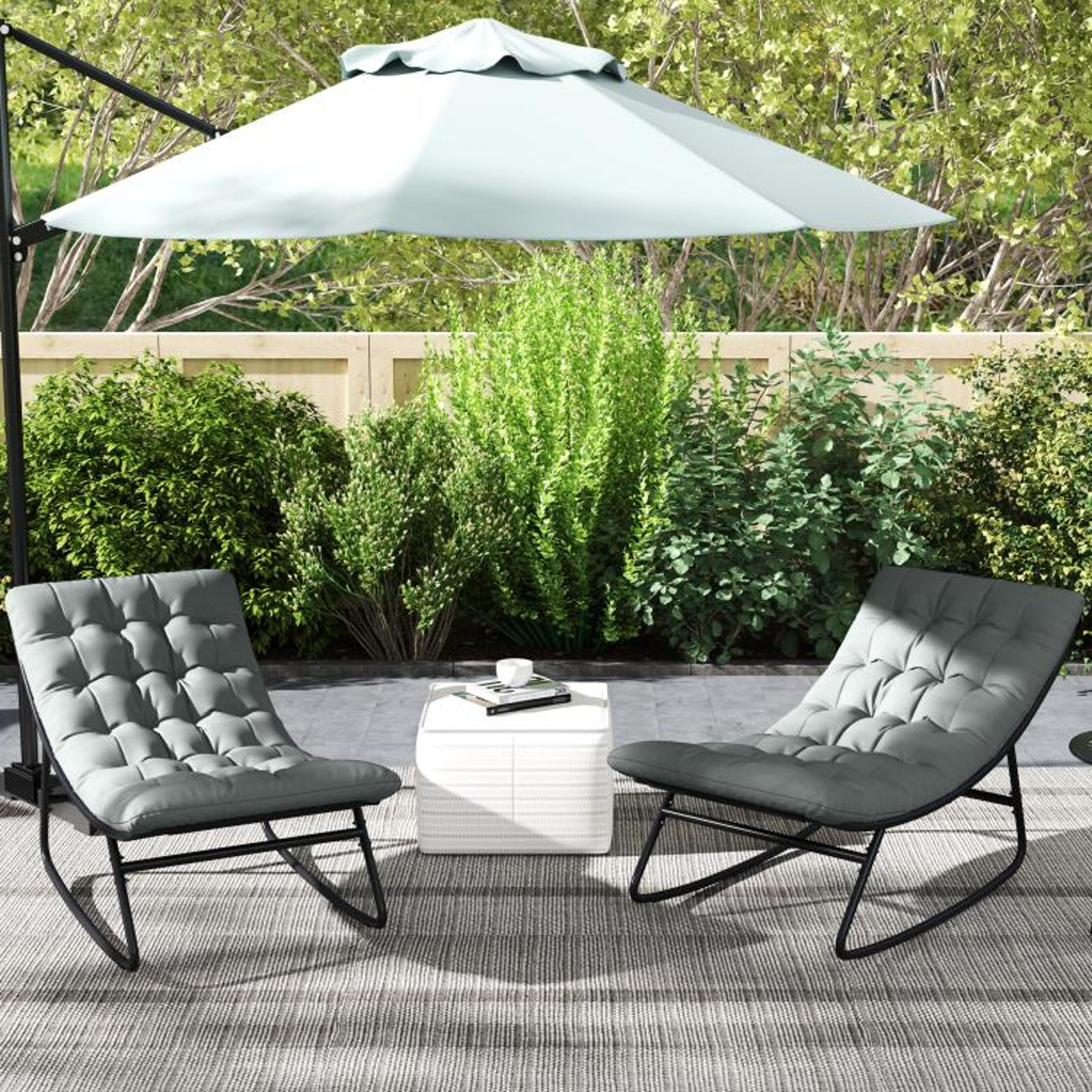 Outdoor Patio Rocking Chairs Set Of 2 With Deep Mesh Seats  Dark Gray 3