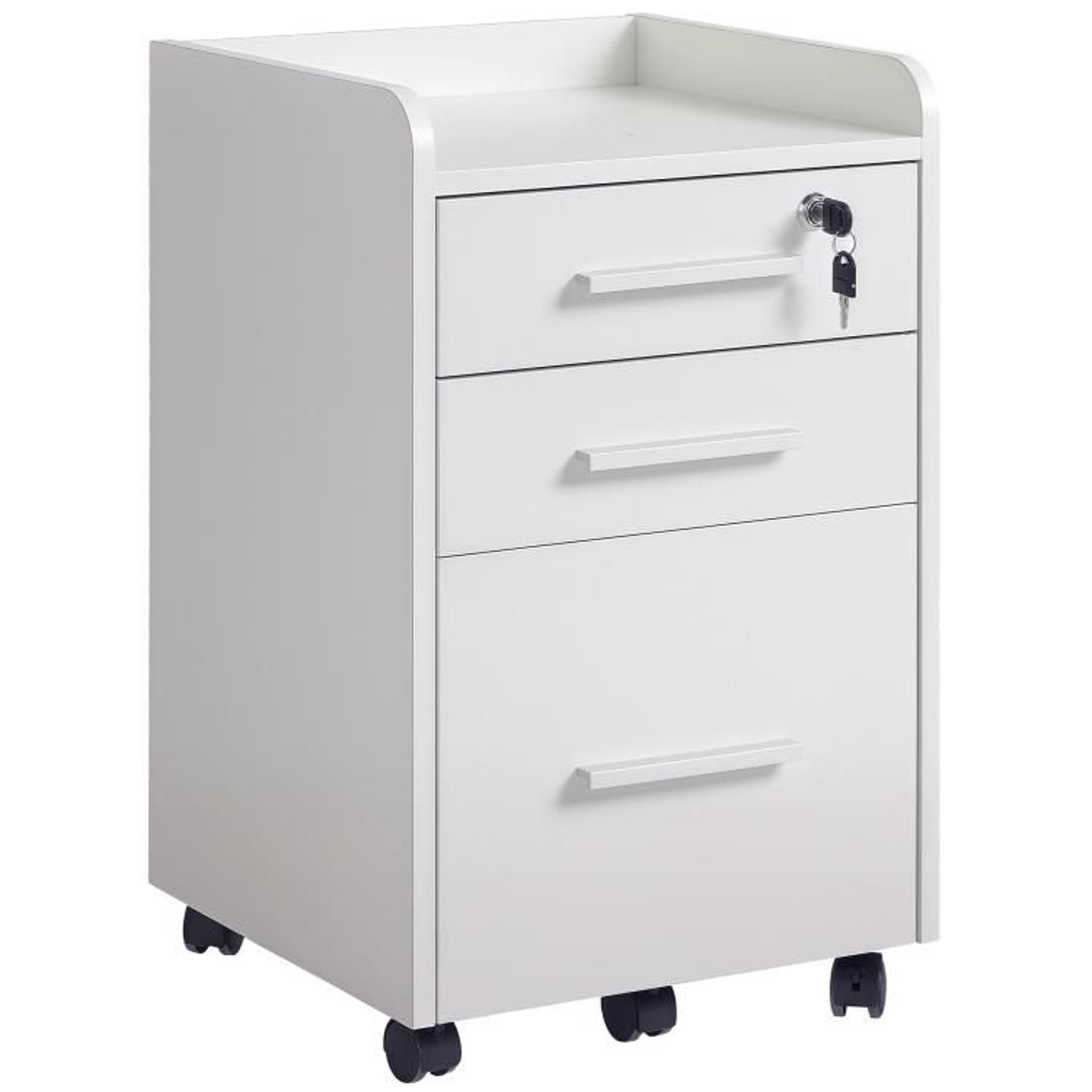 3 drawer mobile filing cabinet with lock and wheels  white