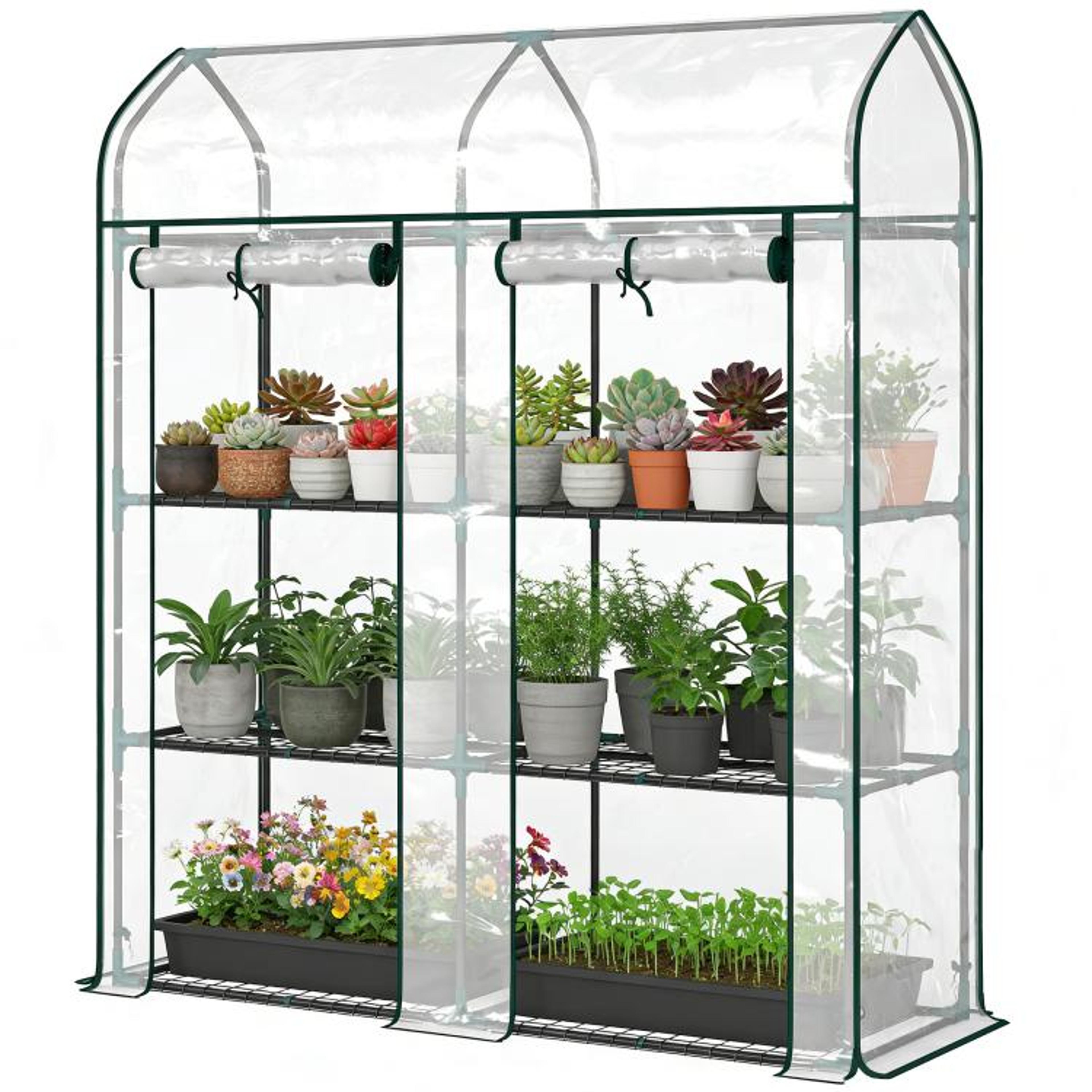 3Tier Mini Greenhouse With Clear PVC Cover And 2 RollUp Doors 1