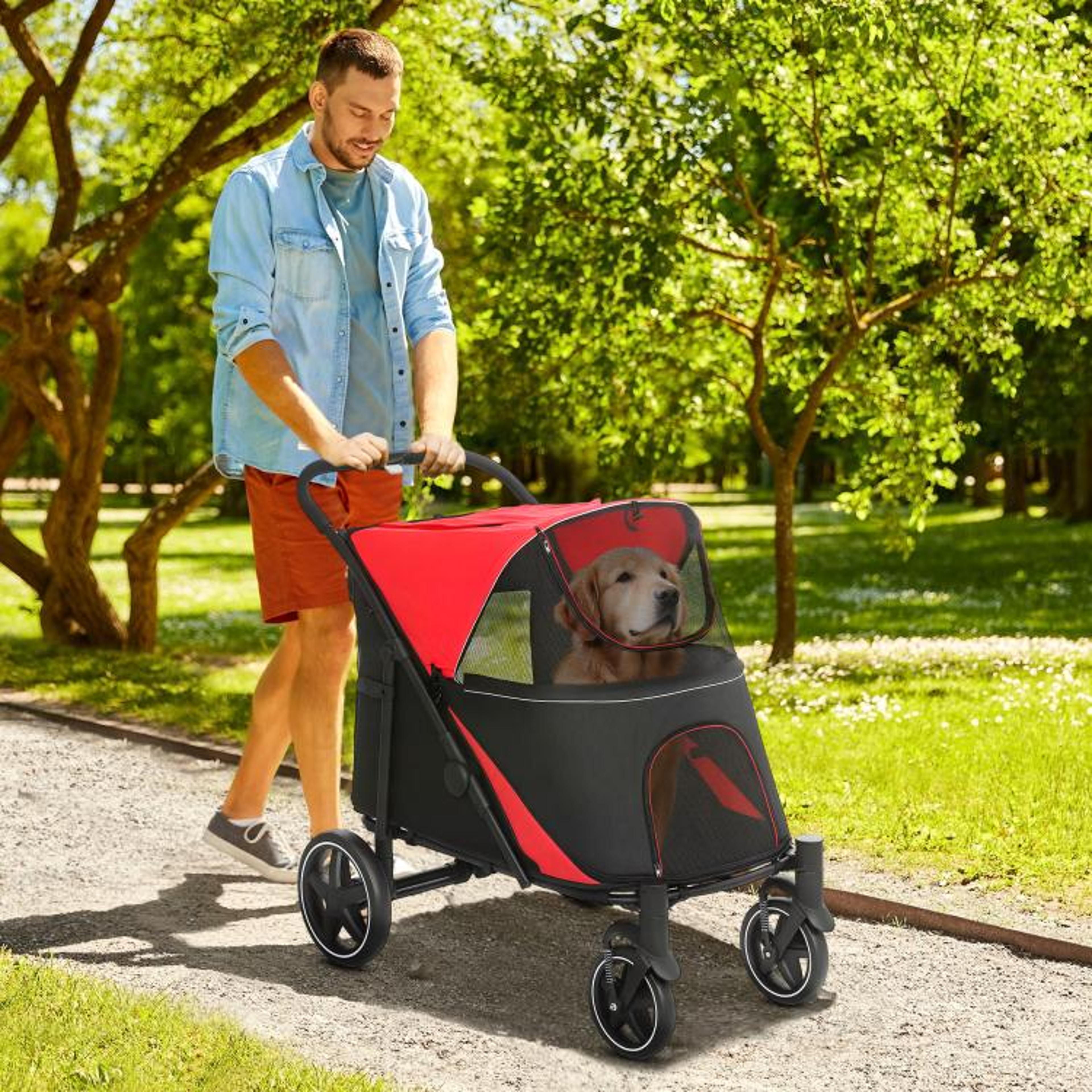 Large Dog Stroller With OneClick Folding And Shock Absorbers  Red 2